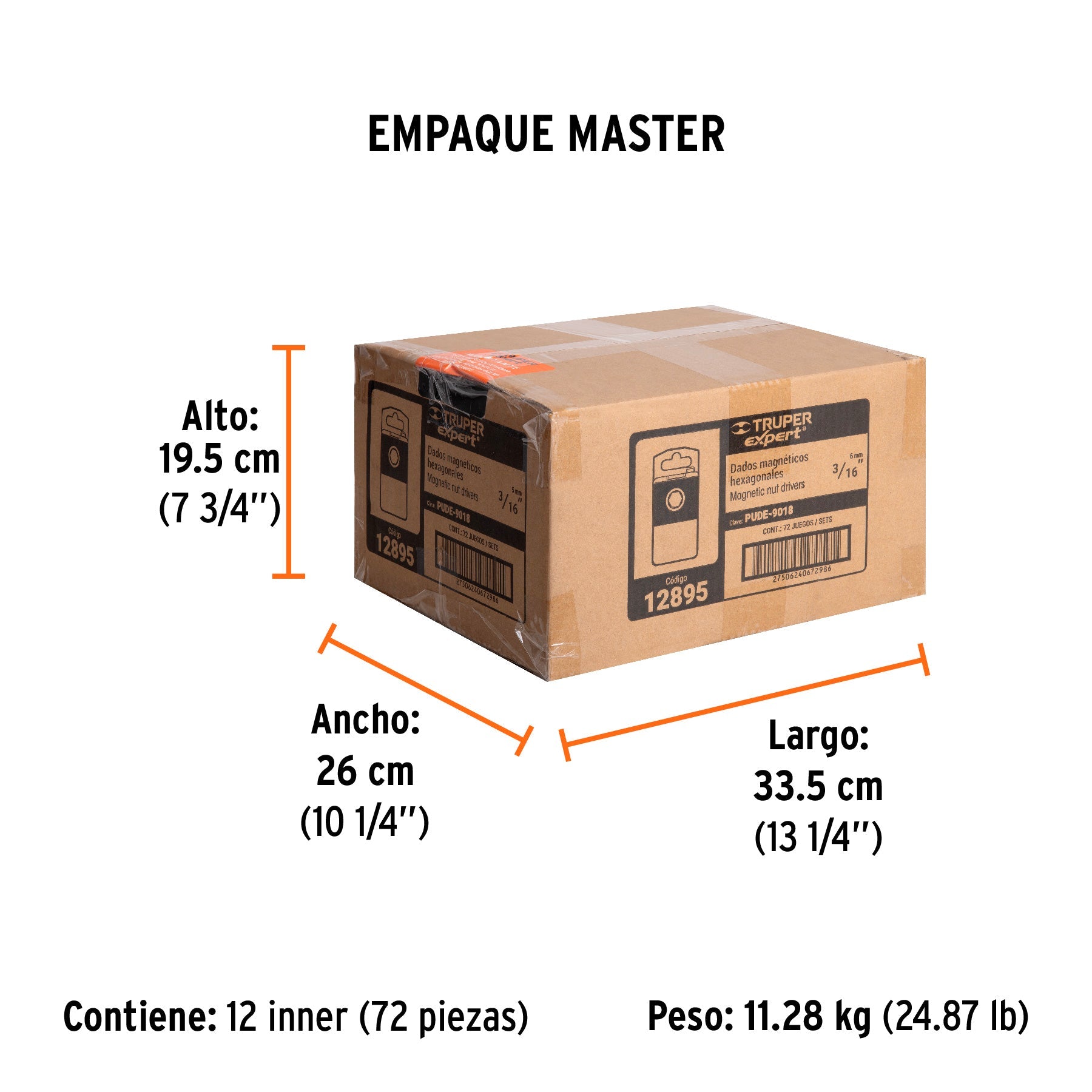 Estuche con 5 dados magnéticos de 3/16" largo 2-1/2", EXPERT - Empaque