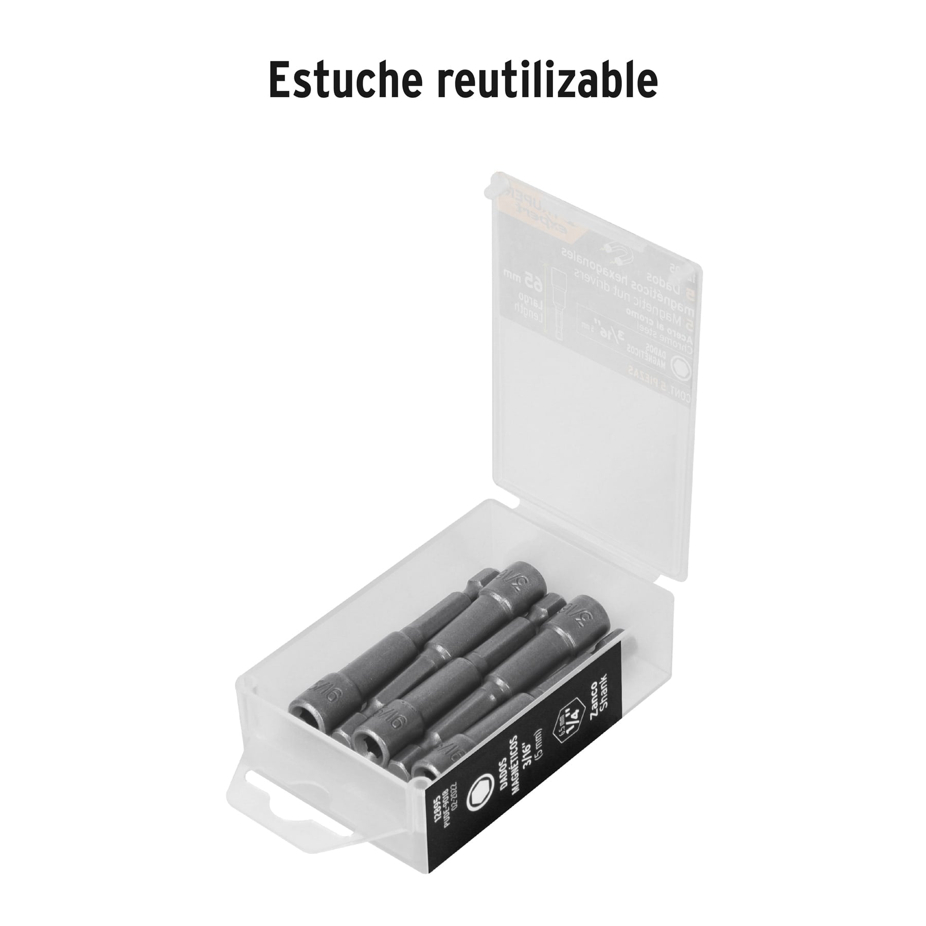 Estuche con 5 dados magnéticos de 3/16" largo 2-1/2", EXPERT