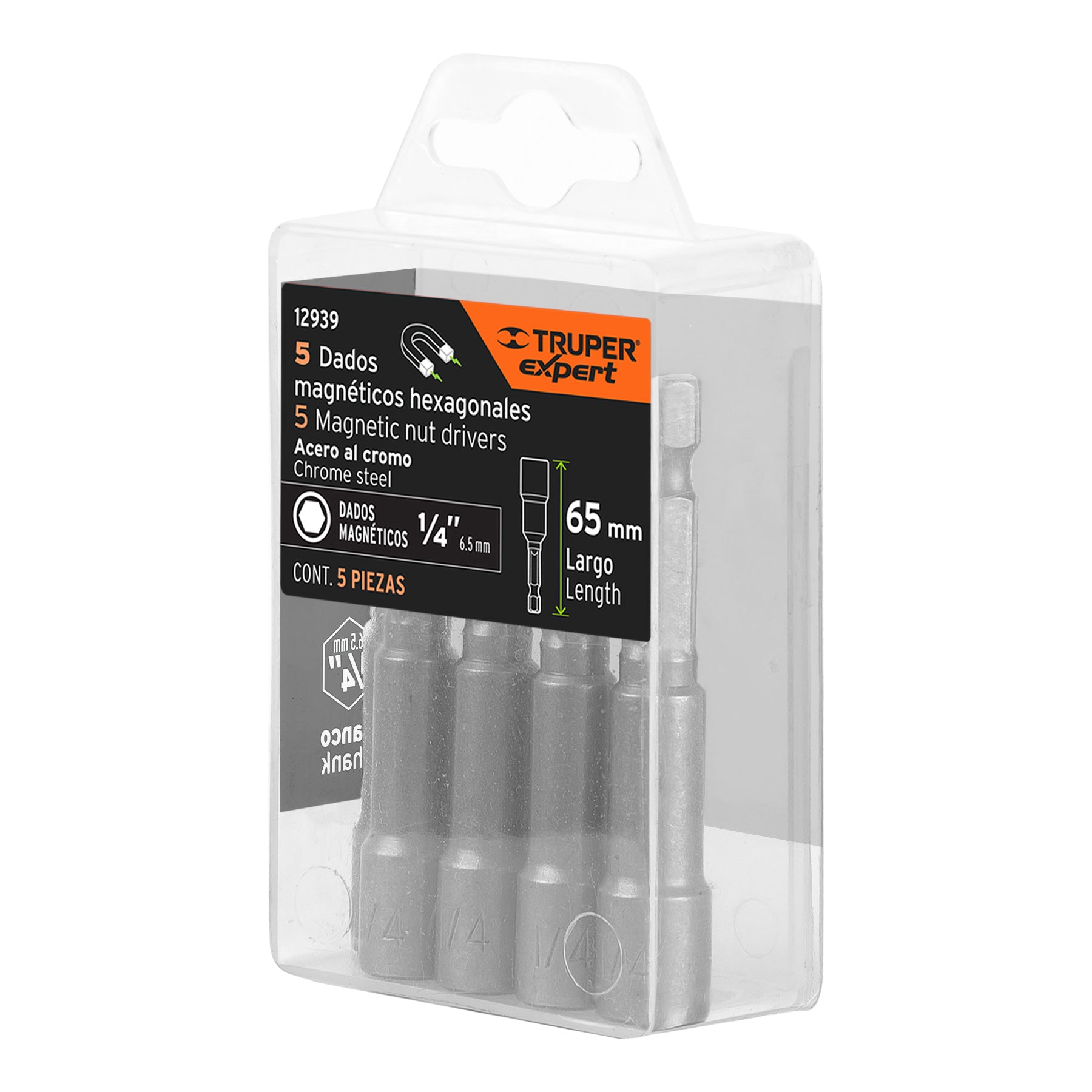 Estuche con 5 dados magnéticos de 1/4" largo 2-1/2", EXPERT
