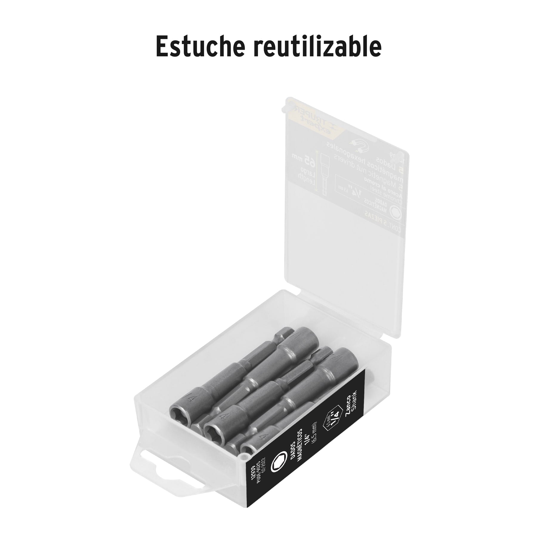 Estuche con 5 dados magnéticos de 1/4" largo 2-1/2", EXPERT