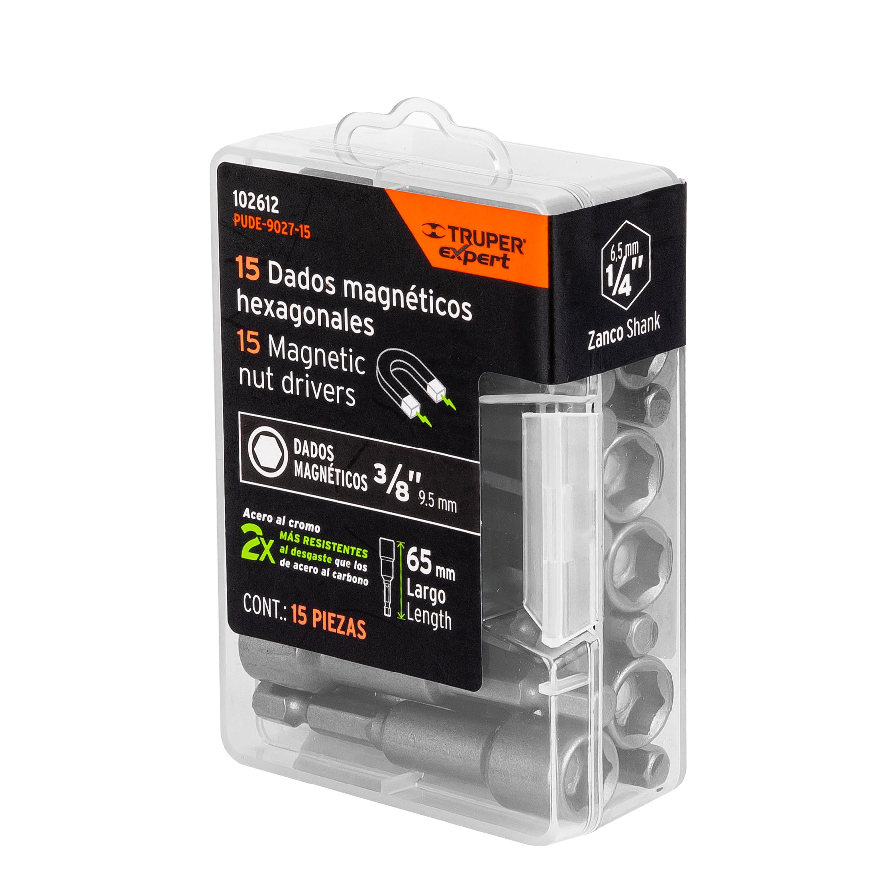 Estuche con 15 dados magnéticos de 3/8" largo 2-1/2", EXPERT