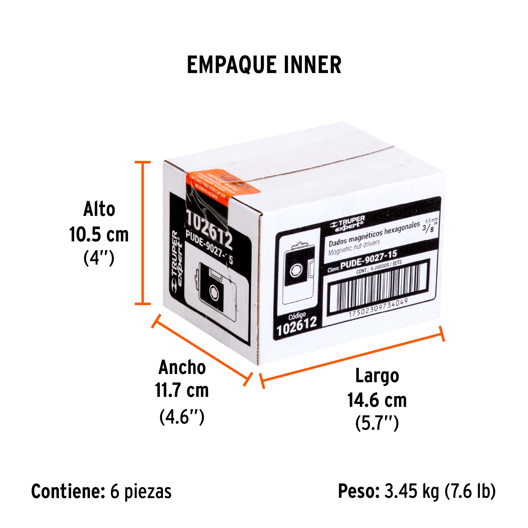 Estuche con 15 dados magnéticos de 3/8" largo 2-1/2", EXPERT - Empaque