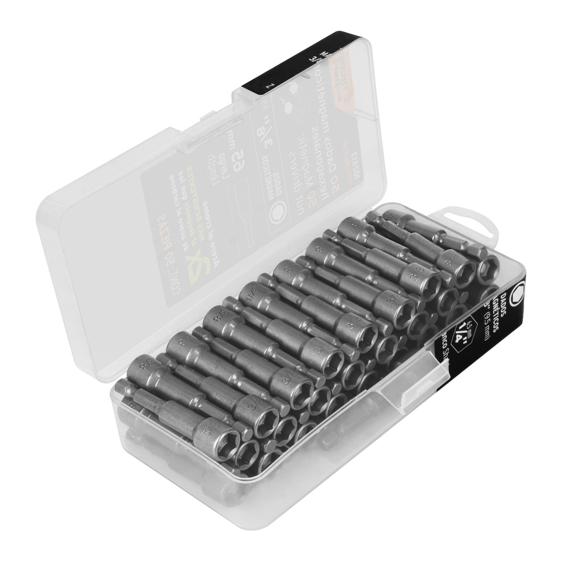 Estuche con 50 dados magnéticos de 3/8" largo 2-1/2", EXPERT