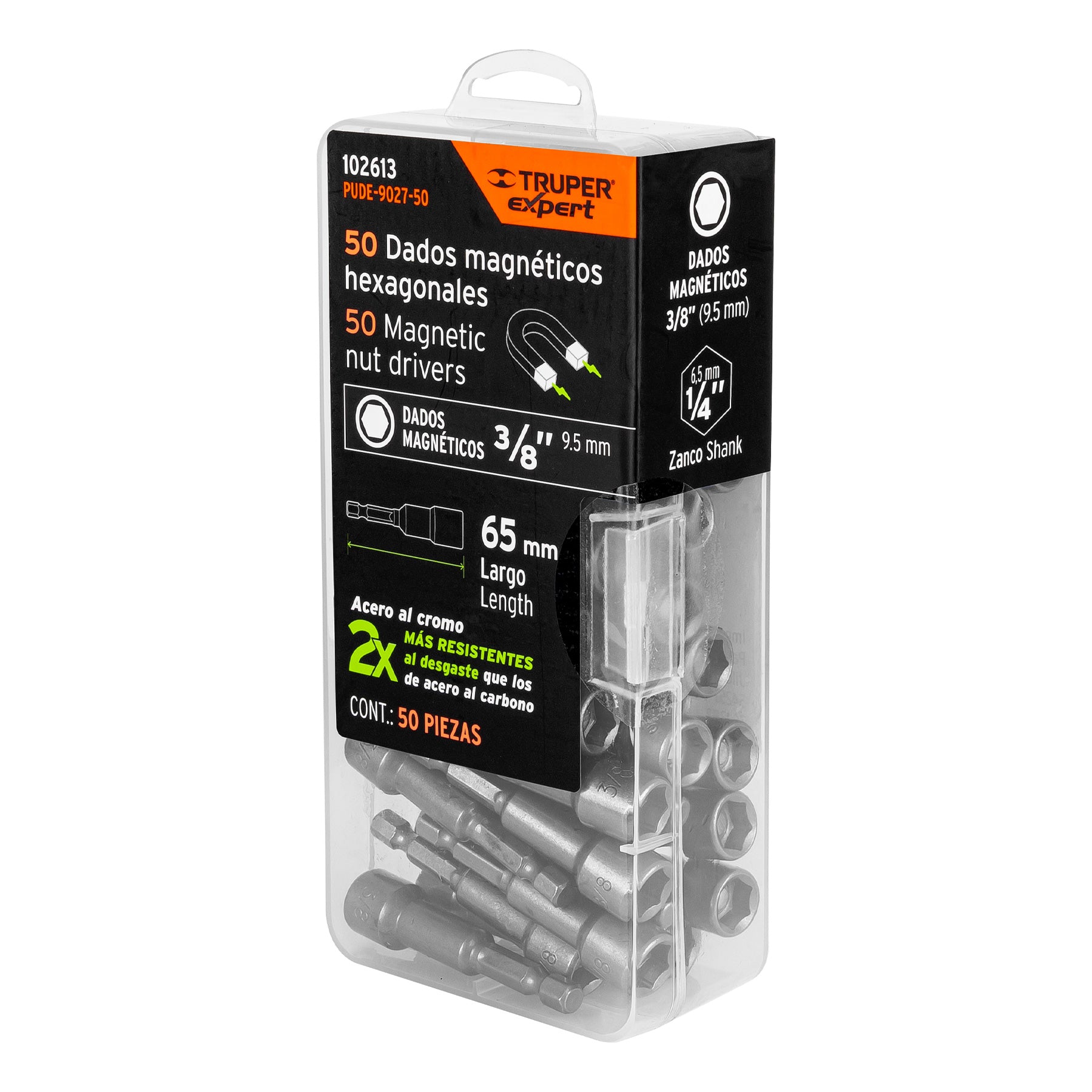 Estuche con 50 dados magnéticos de 3/8" largo 2-1/2", EXPERT