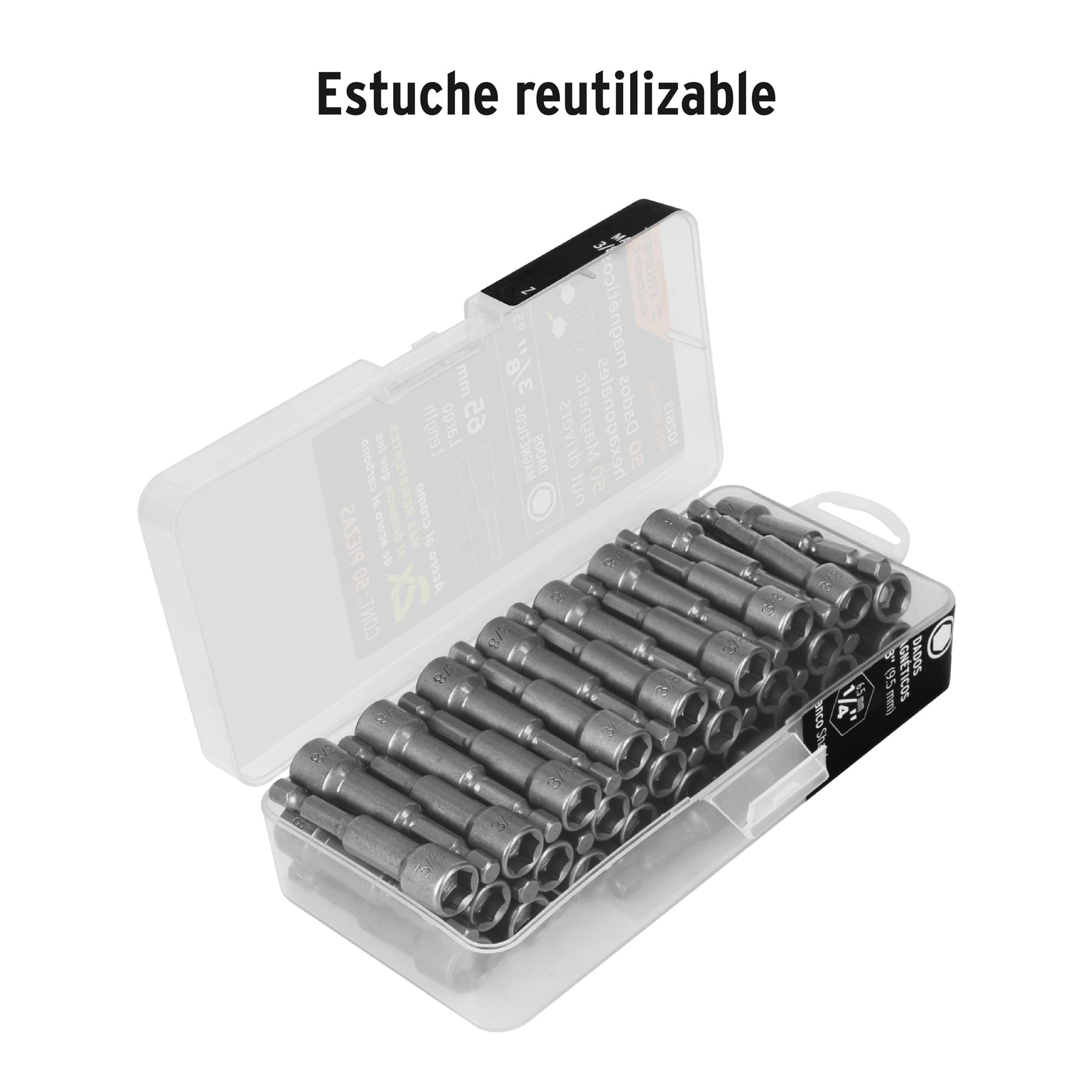 Estuche con 50 dados magnéticos de 3/8" largo 2-1/2", EXPERT