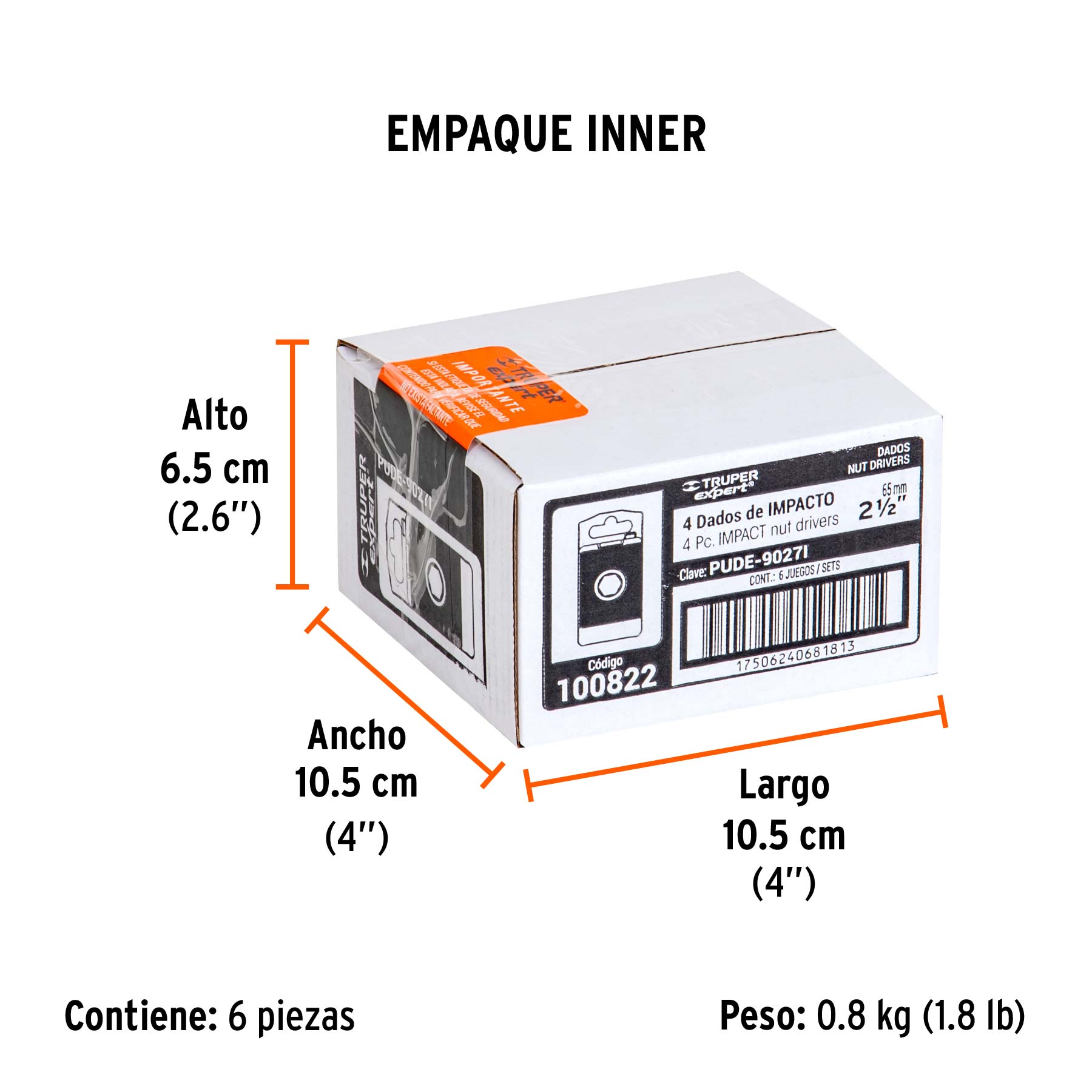 Estuche con 4 dados magnéticos de impacto 3/8" largo 2-1/2" - Empaque