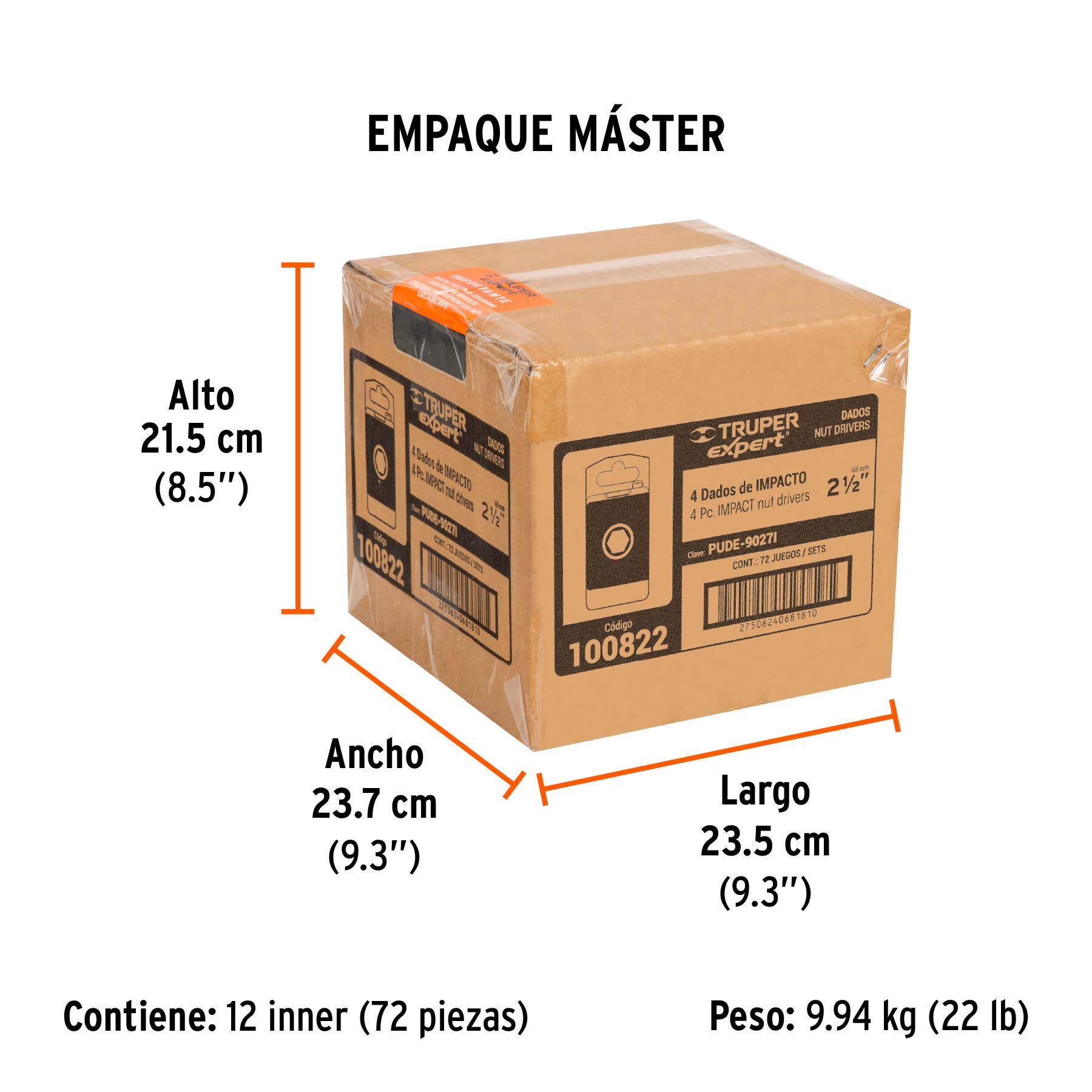Estuche con 4 dados magnéticos de impacto 3/8" largo 2-1/2" - Empaque
