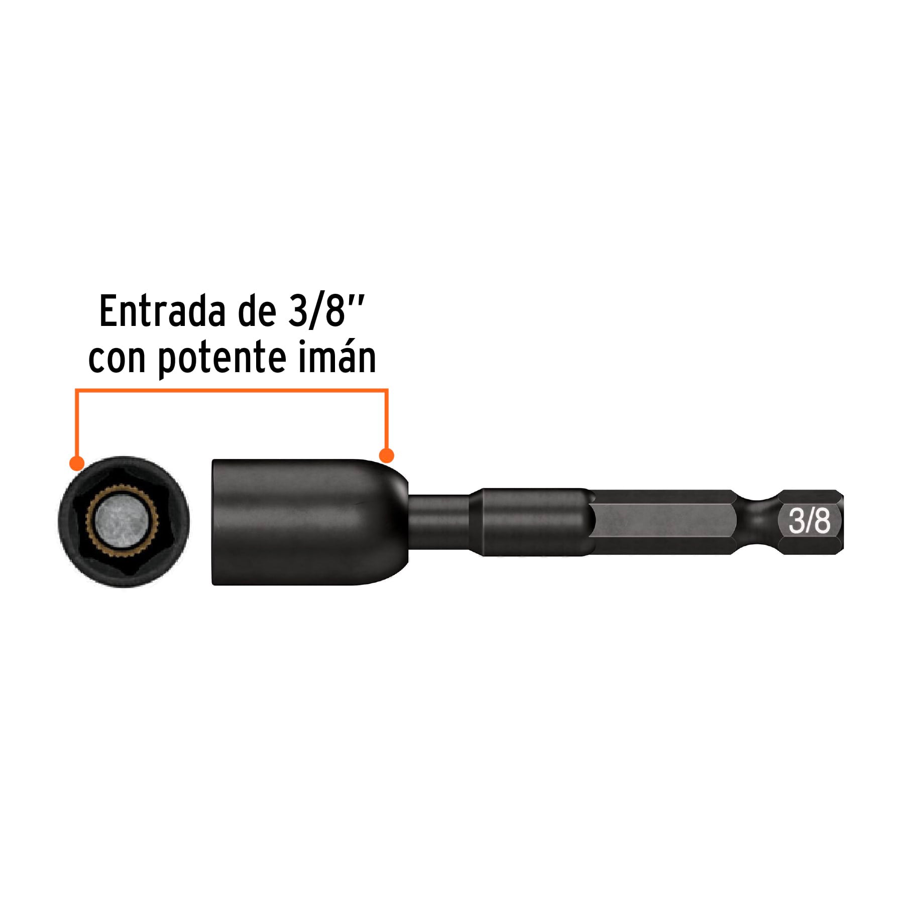 Estuche con 4 dados magnéticos de impacto 3/8" largo 2-1/2"