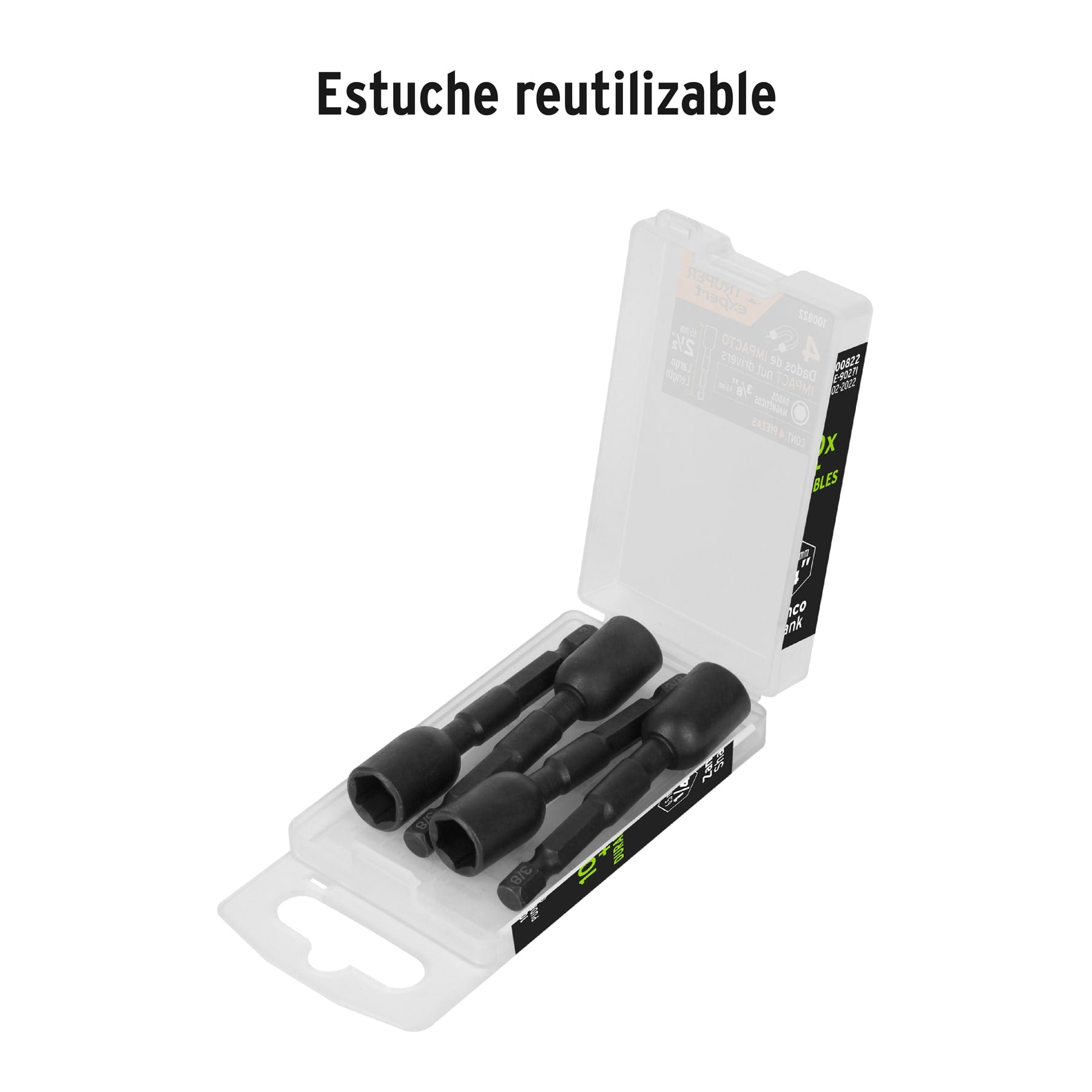 Estuche con 4 dados magnéticos de impacto 3/8" largo 2-1/2"