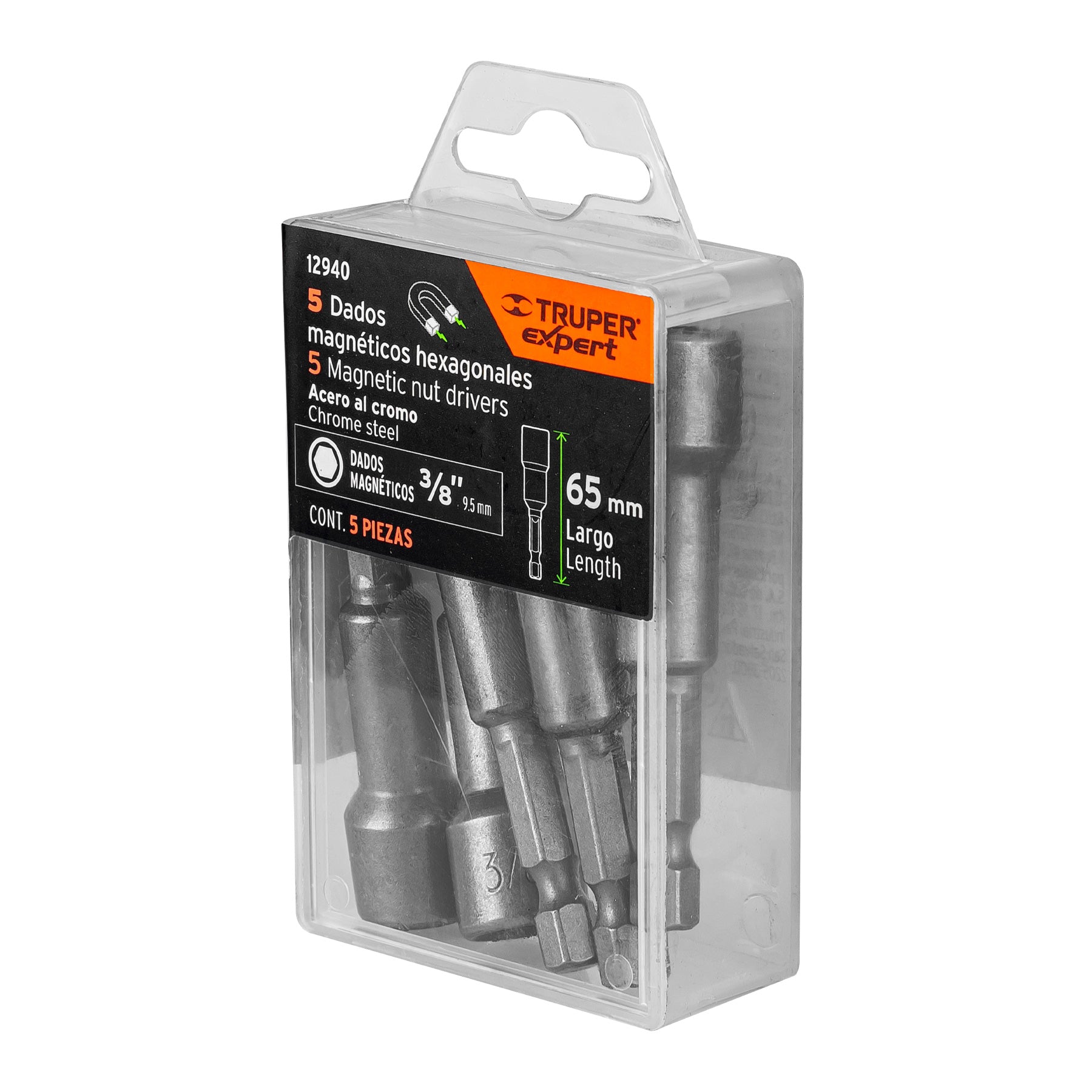 Estuche con 5 dados magnéticos de 3/8" largo 2-1/2", EXPERT