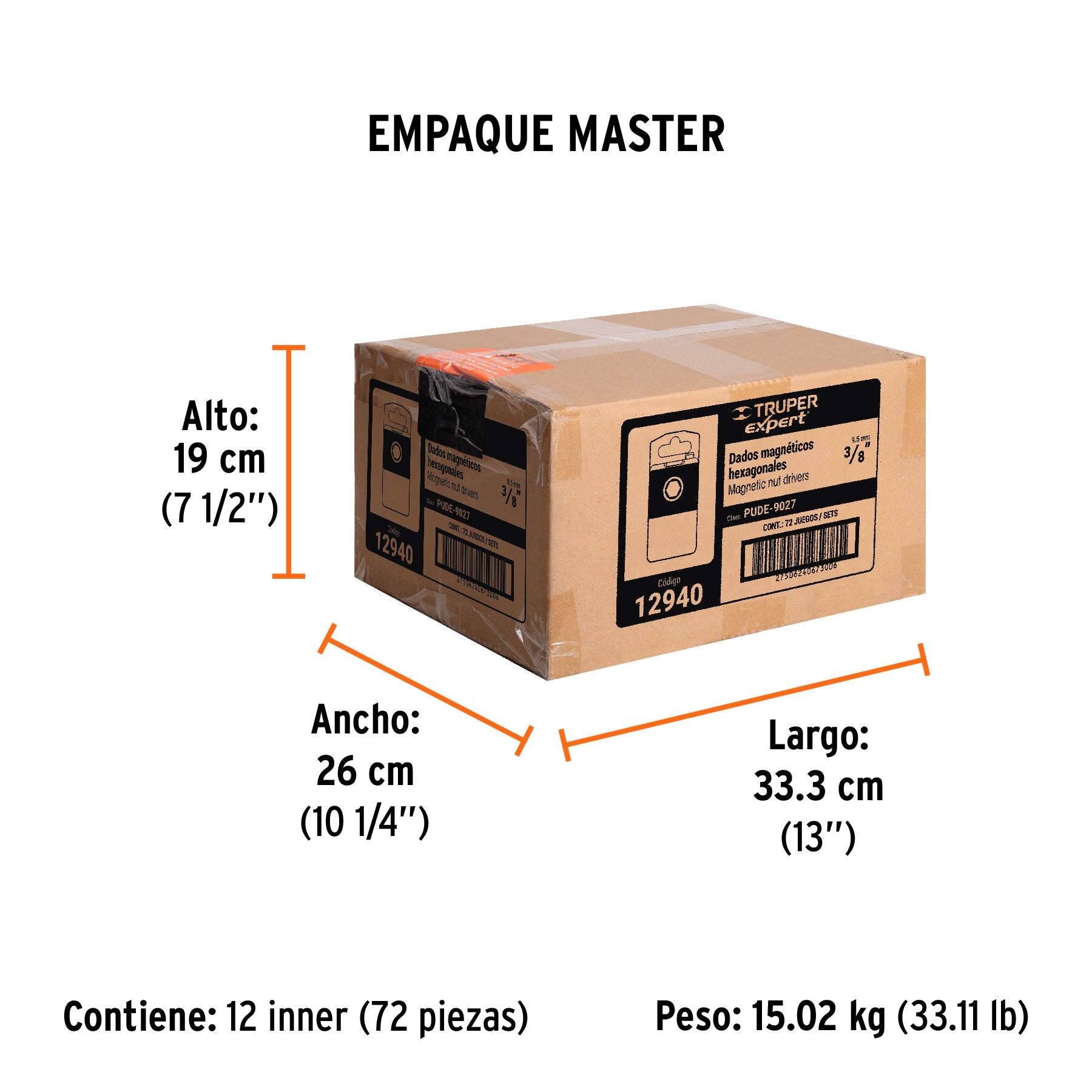 Estuche con 5 dados magnéticos de 3/8" largo 2-1/2", EXPERT - Empaque