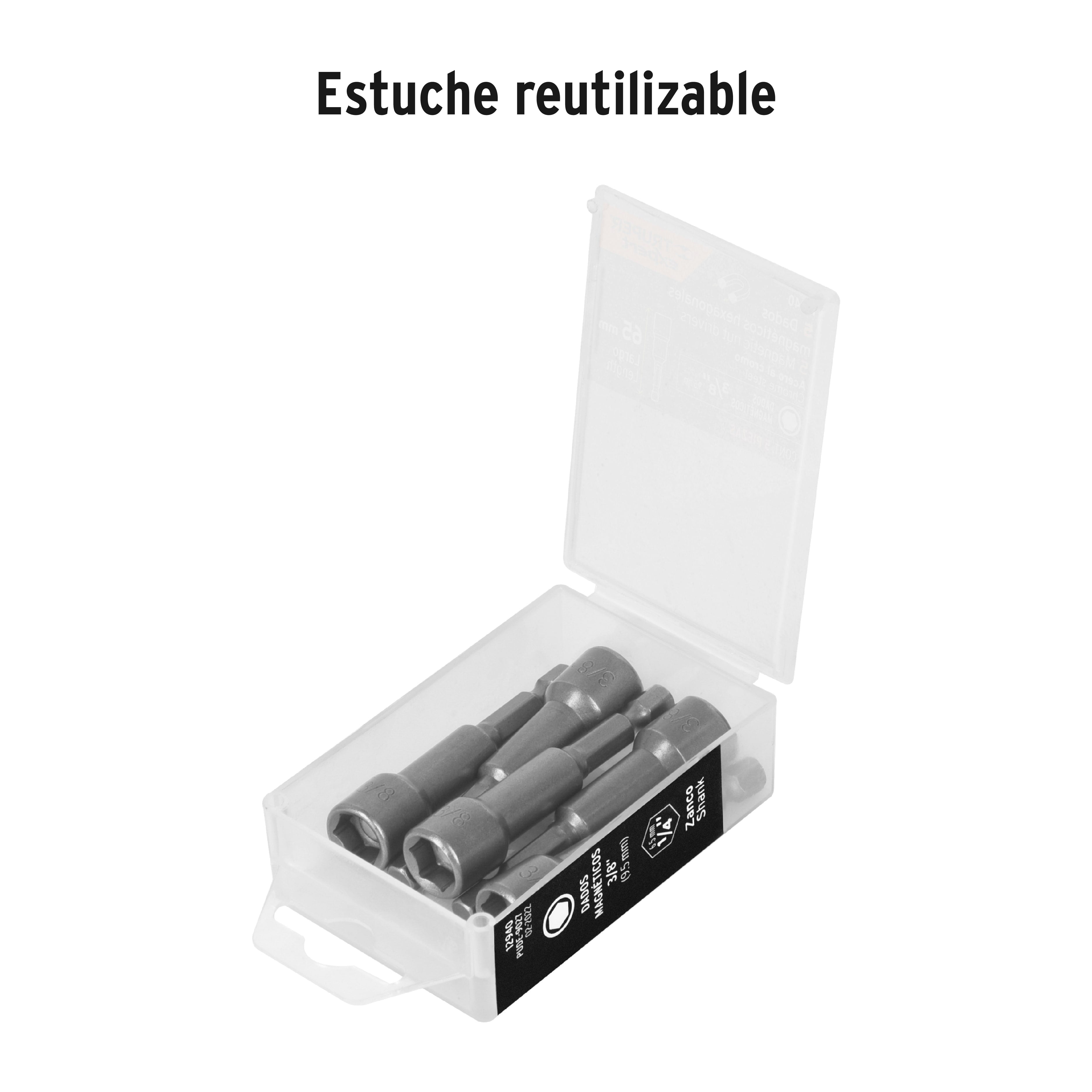 Estuche con 5 dados magnéticos de 3/8" largo 2-1/2", EXPERT
