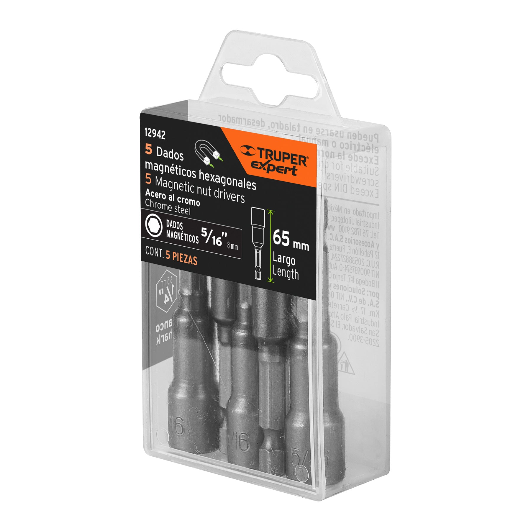 Estuche con 5 dados magnéticos de 5/16" largo 2-1/2", EXPERT