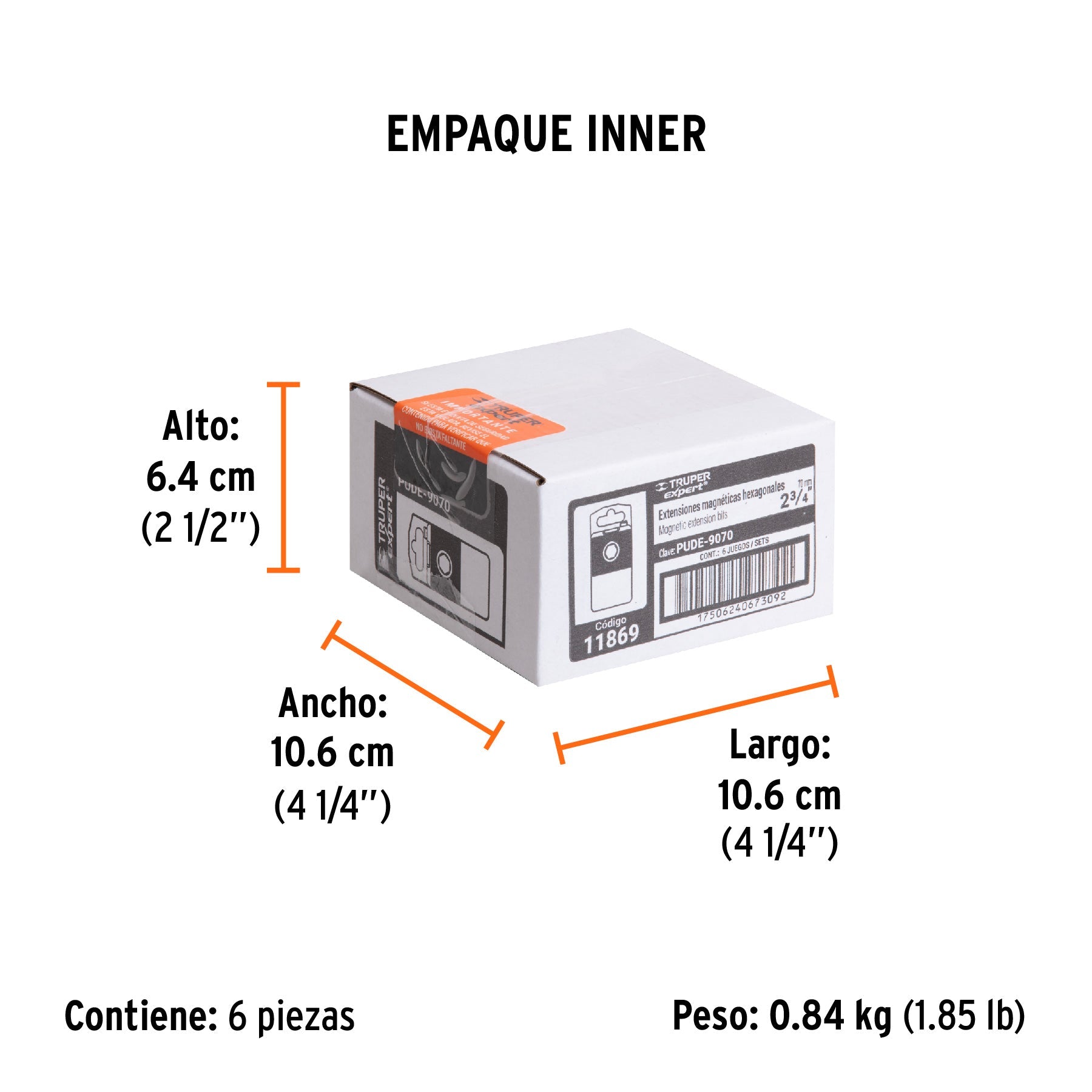 Estuche con 5 extensiones de 70 mm, magnéticas, EXPERT - Empaque