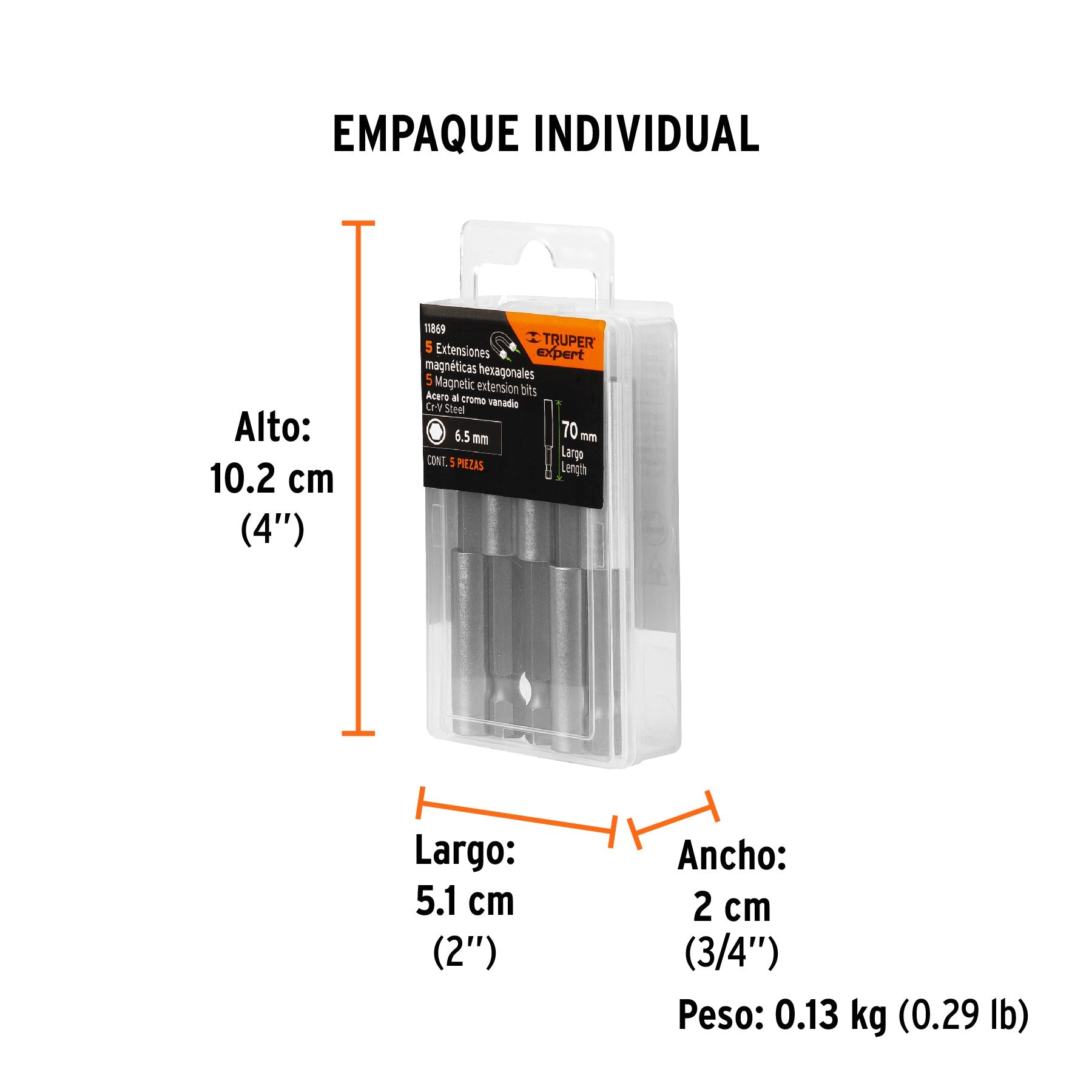 Estuche con 5 extensiones de 70 mm, magnéticas, EXPERT - Empaque