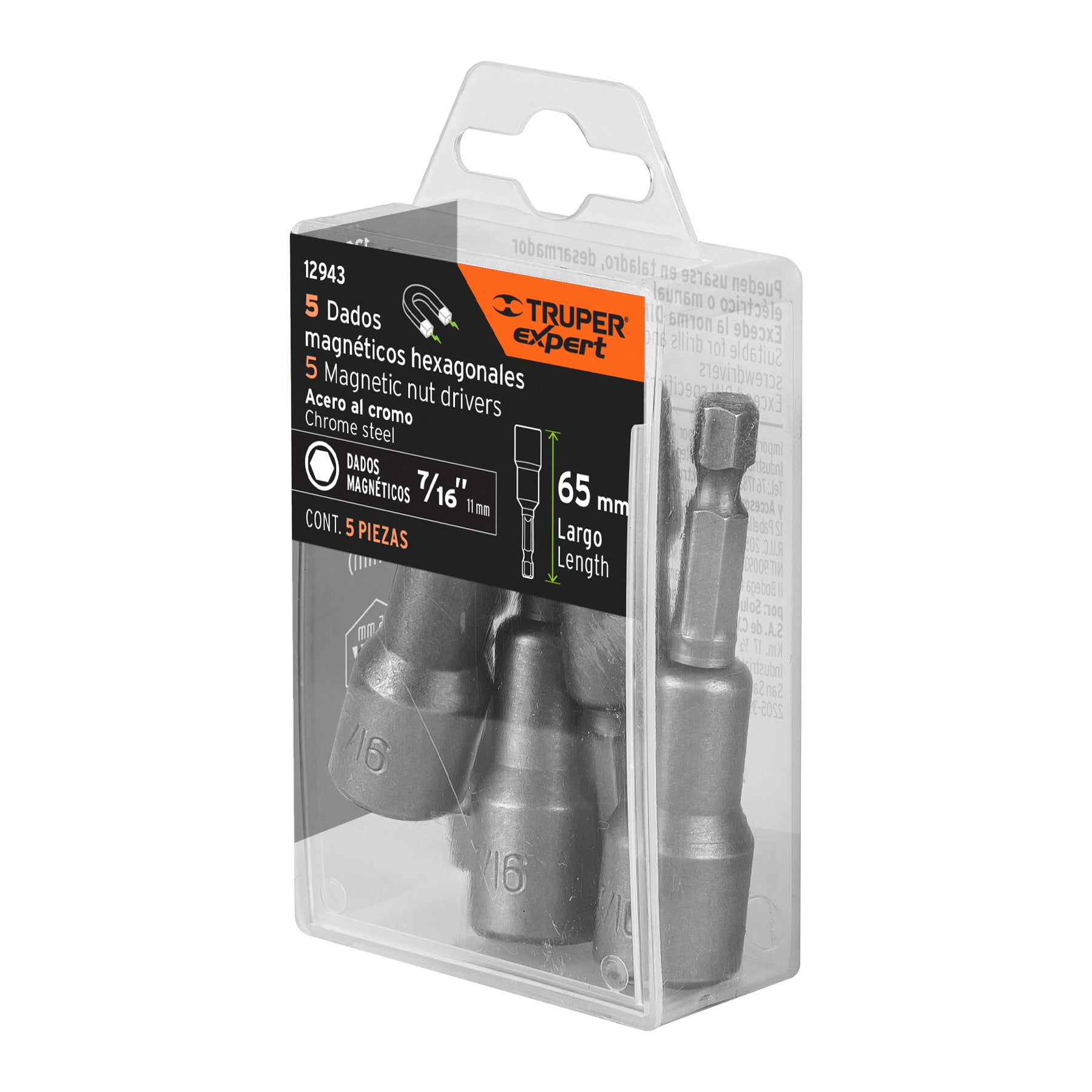 Estuche con 5 dados magnéticos de 7/16" largo 2-1/2", EXPERT