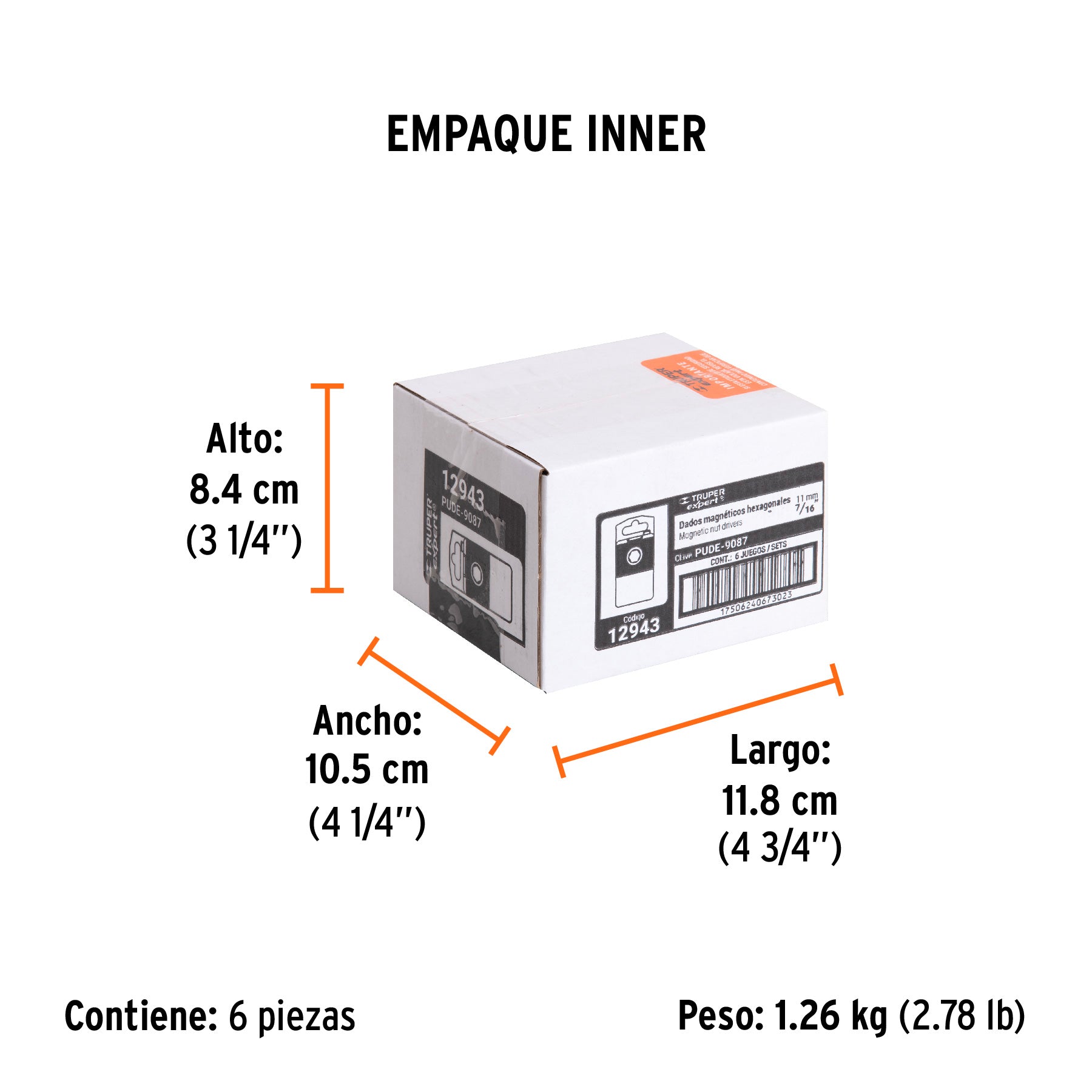 Estuche con 5 dados magnéticos de 7/16" largo 2-1/2", EXPERT - Empaque
