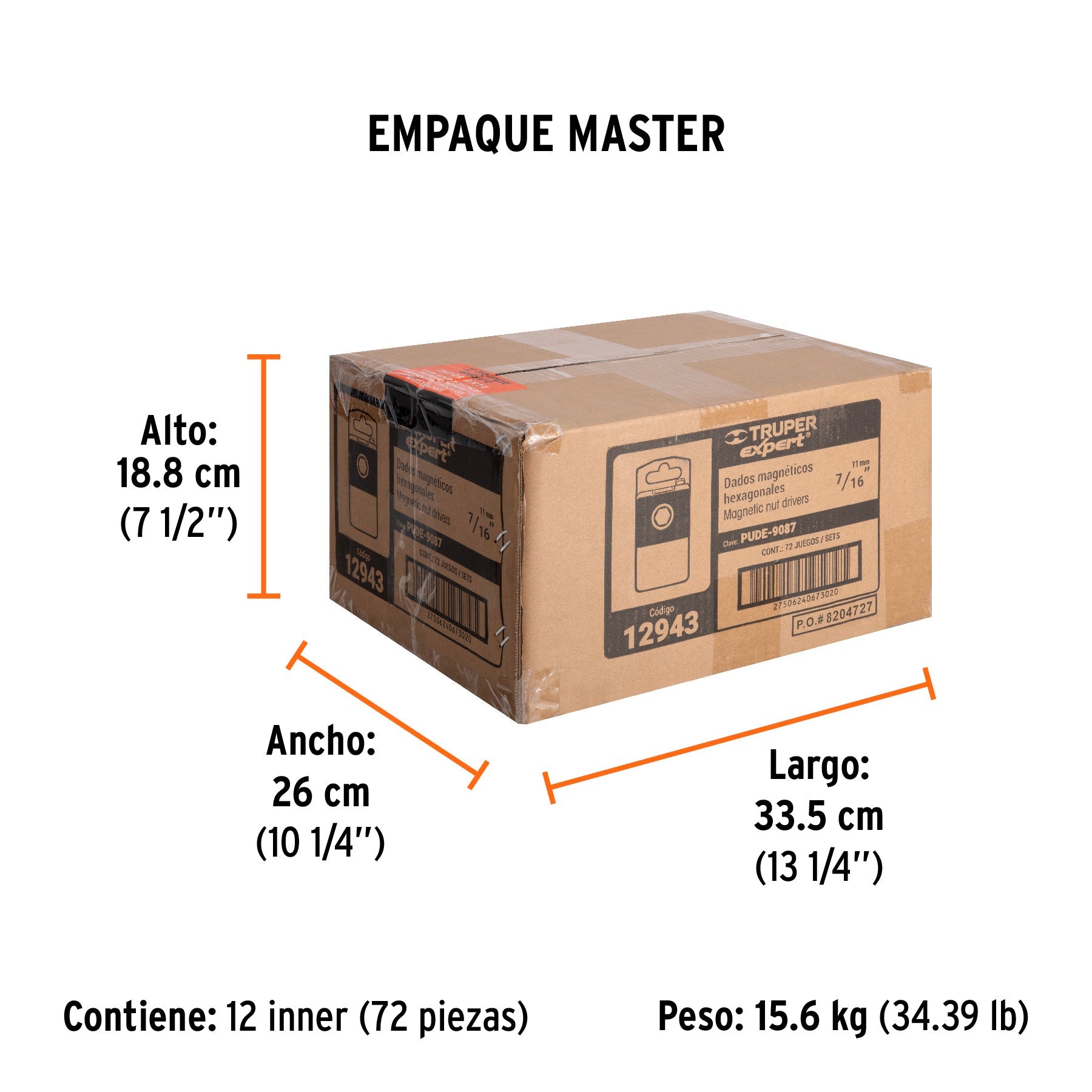 Estuche con 5 dados magnéticos de 7/16" largo 2-1/2", EXPERT - Empaque