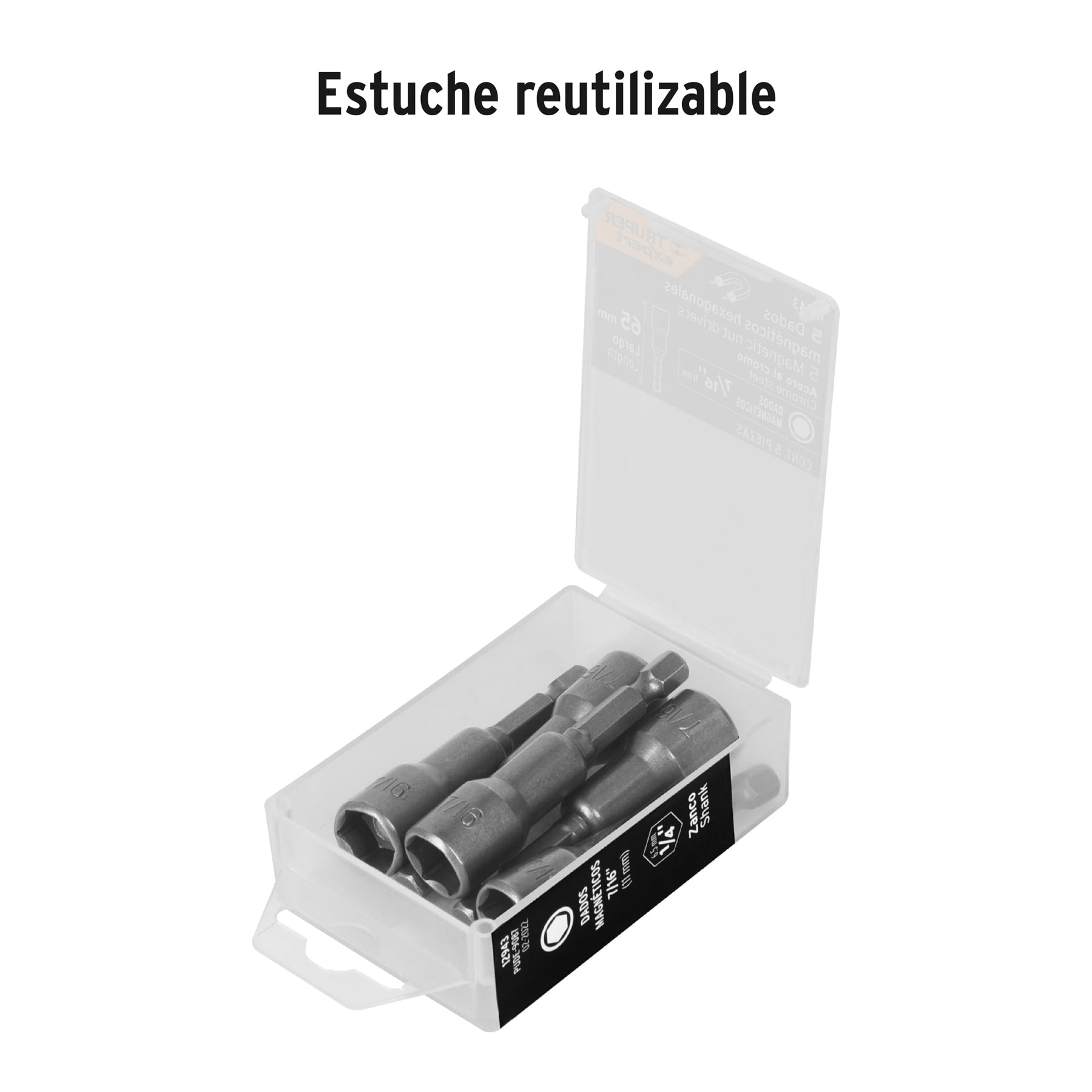 Estuche con 5 dados magnéticos de 7/16" largo 2-1/2", EXPERT