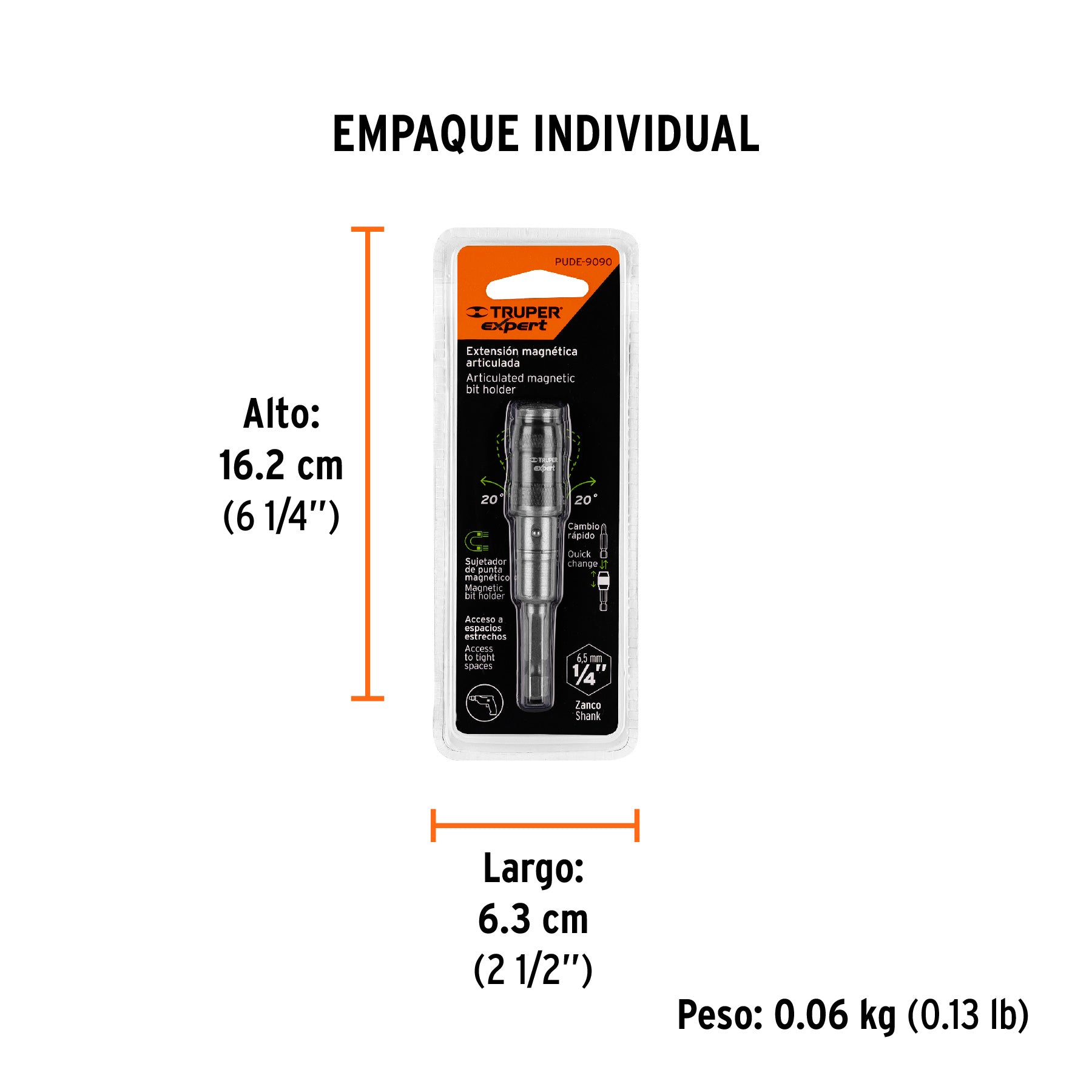 Extensión magnética articulada 3 1/2", para puntas, EXPERT - Empaque