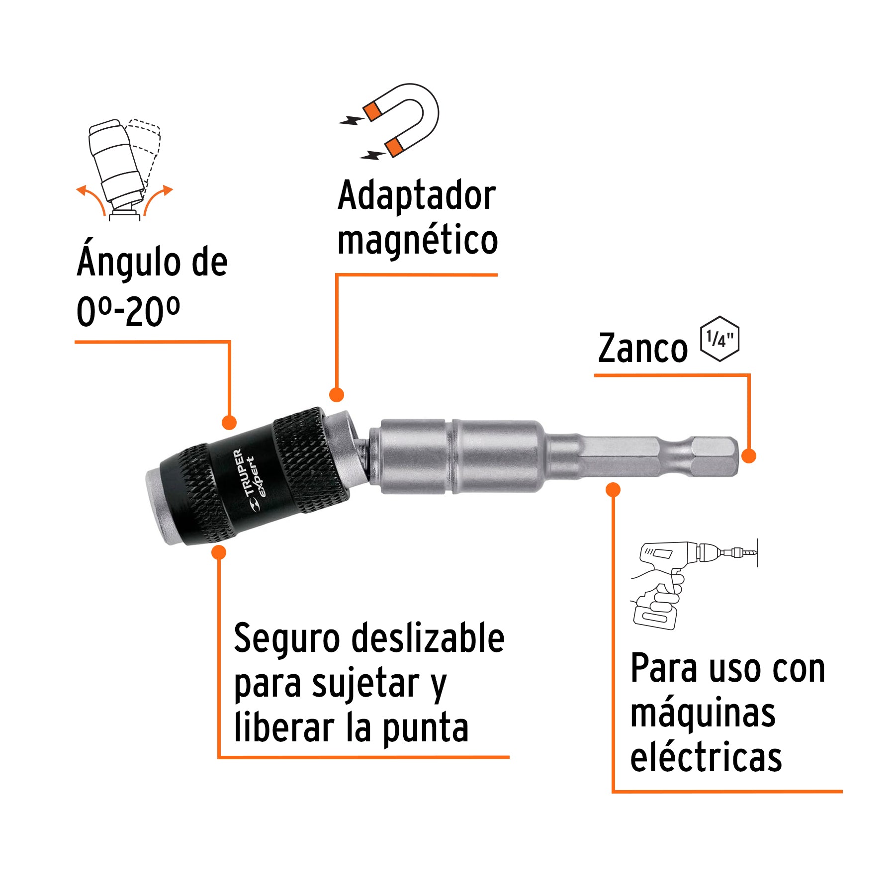 Extensión magnética articulada 3 1/2", para puntas, EXPERT