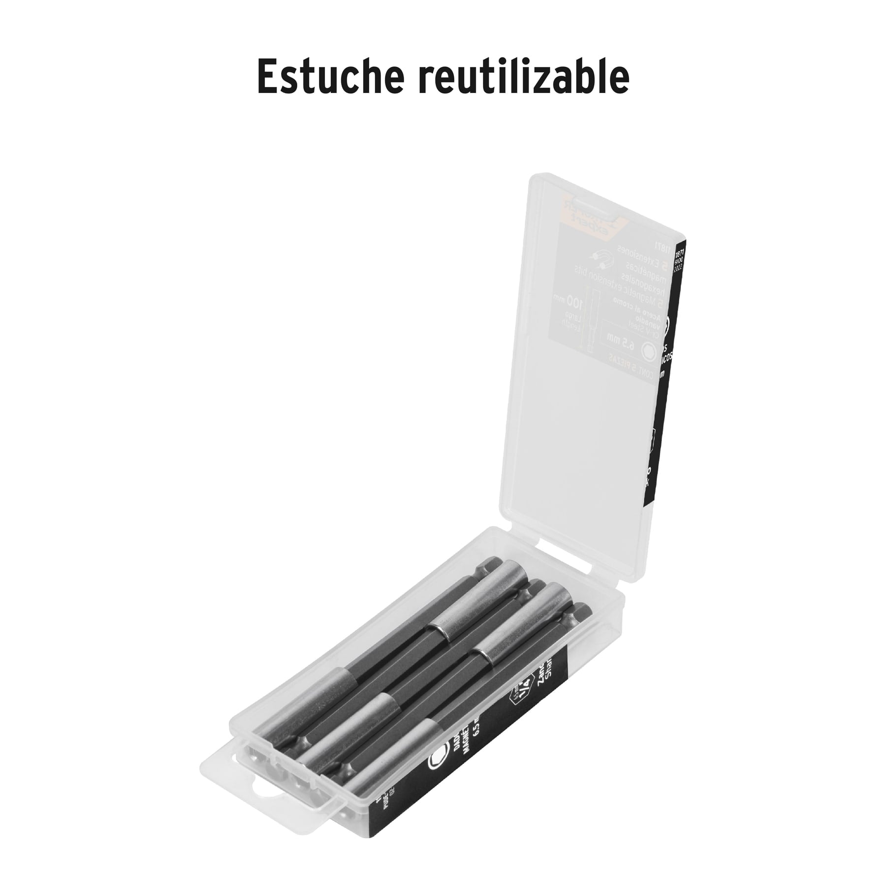 Estuche con 5 extensiones de 100 mm, magnéticas, EXPERT