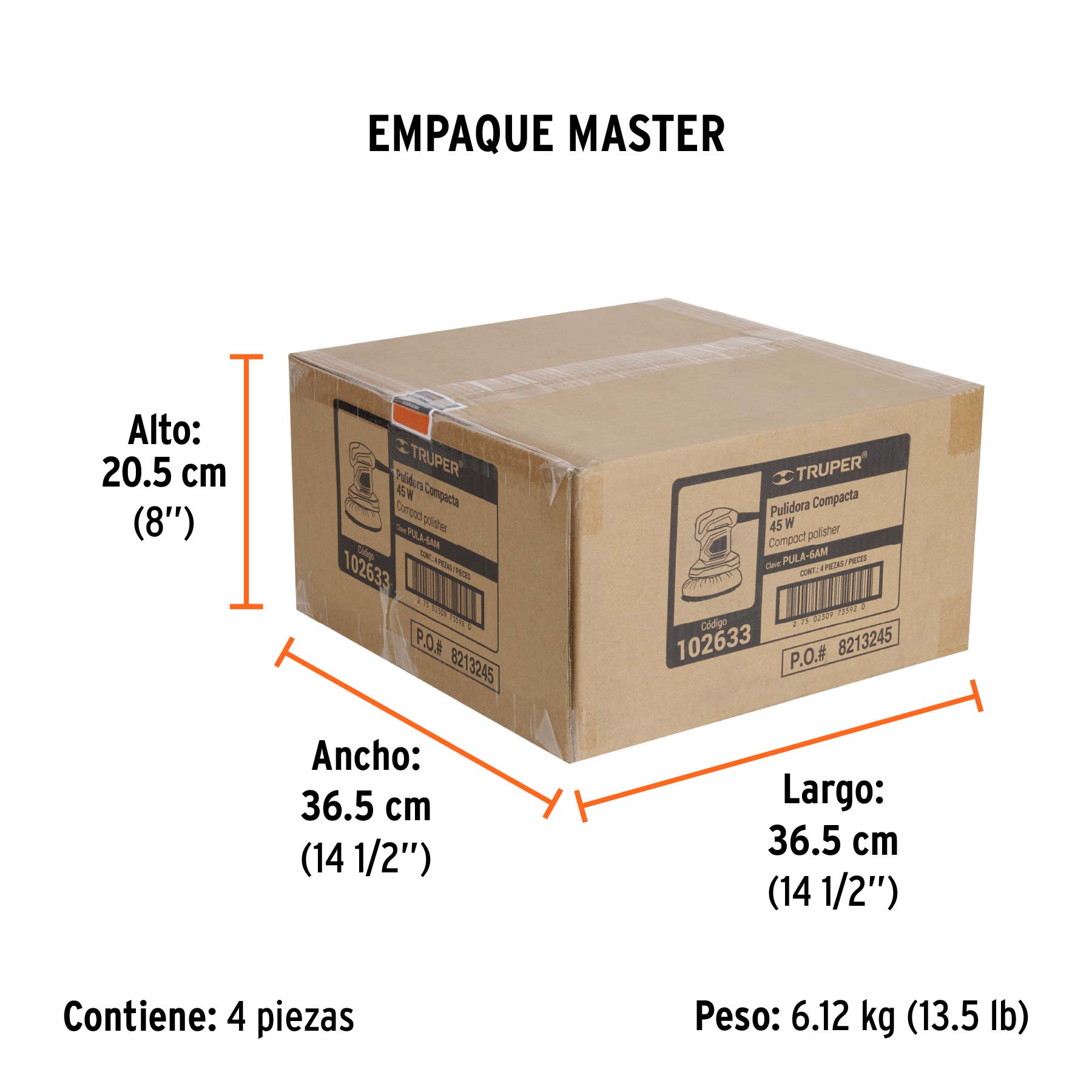 Pulidora roto-orbital compacta 6", 45W, TRUPER PRO - Empaque