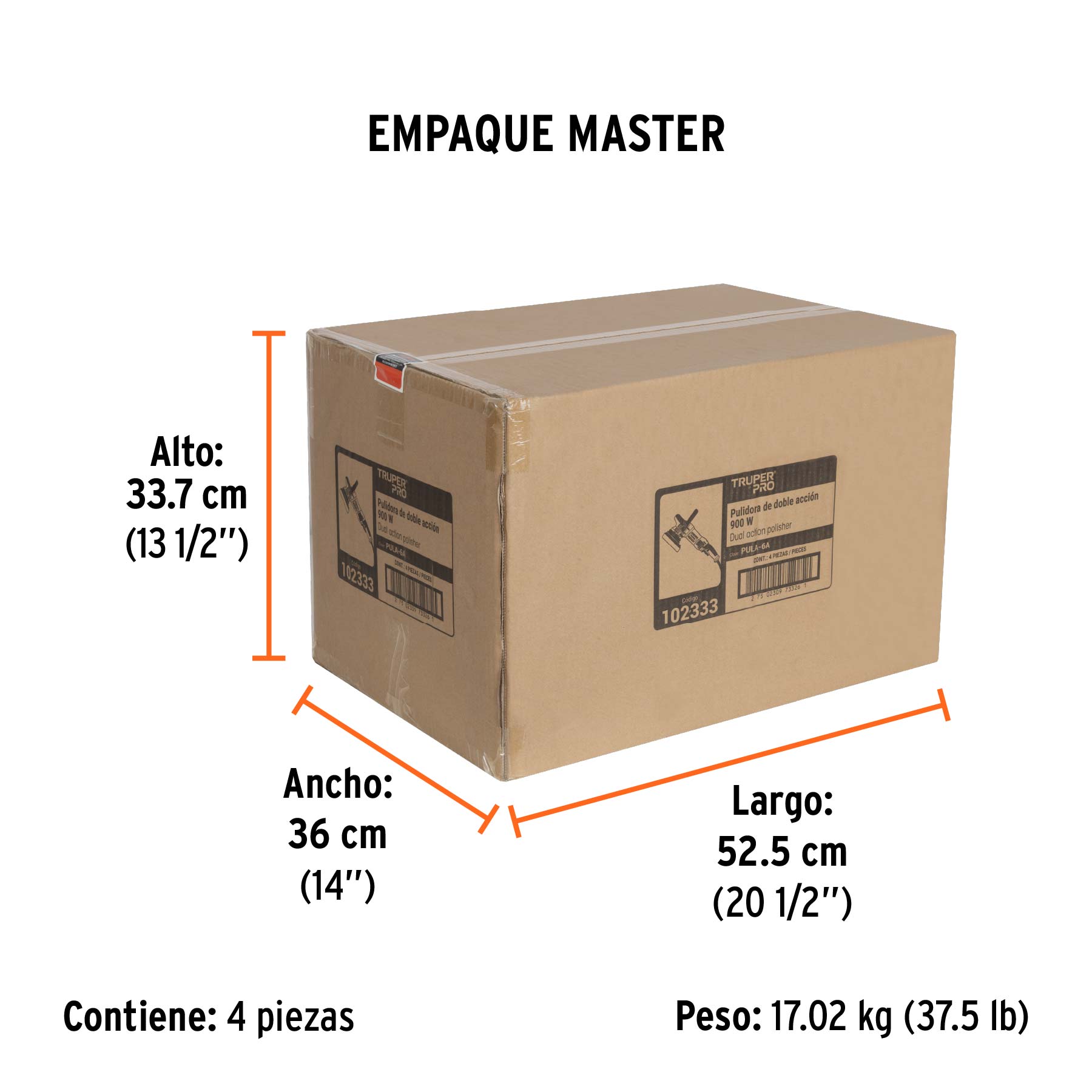 Pulidora doble acción 6", 900W, TRUPER PRO - Empaque