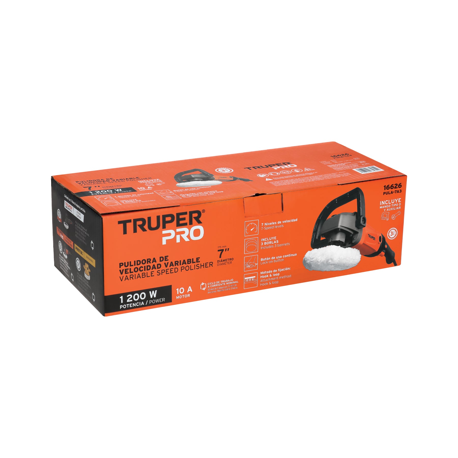 Pulidora rotativa 7", 1200W, TRUPER PRO