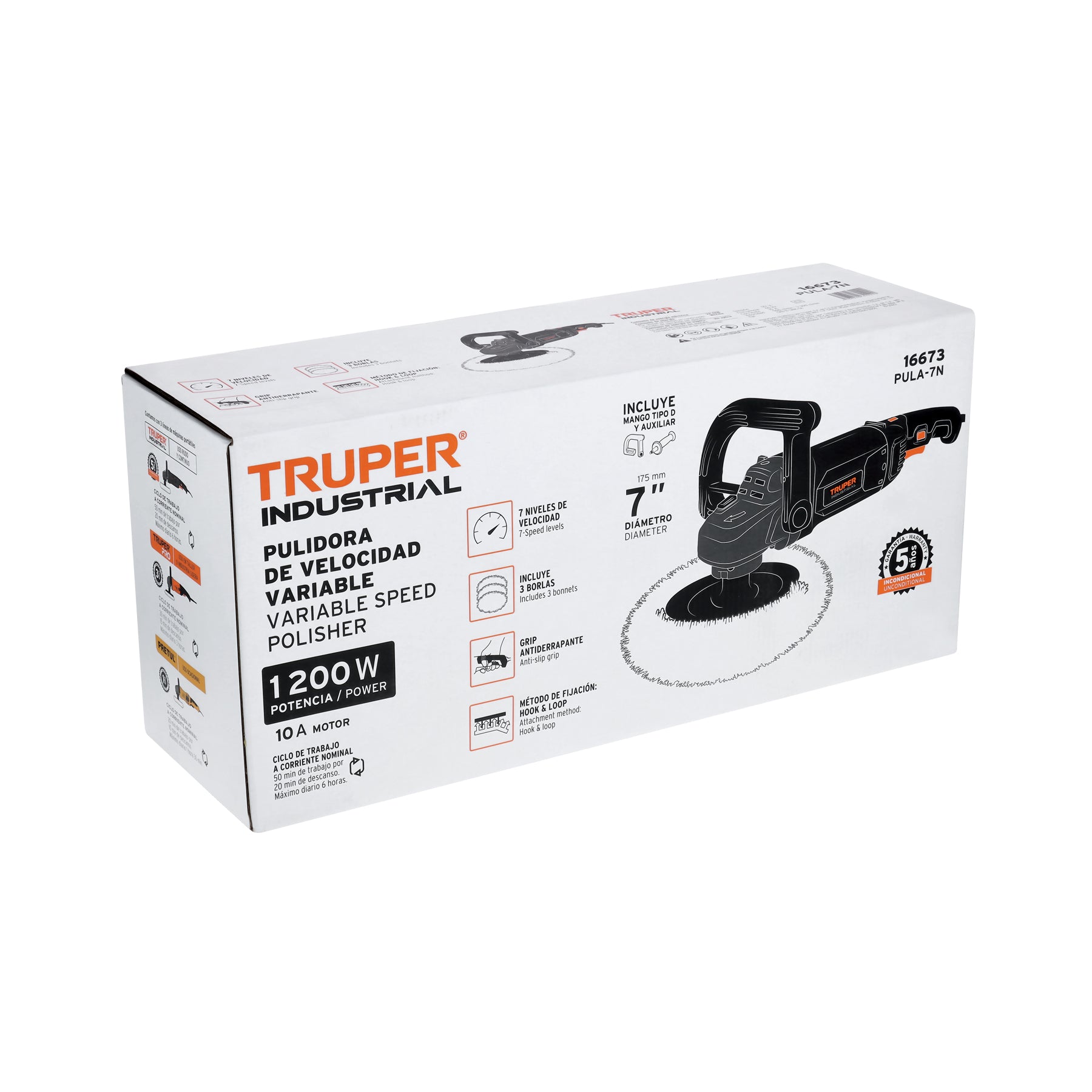 Pulidora rotativa 7", 1200W, TRUPER INDUSTRIAL