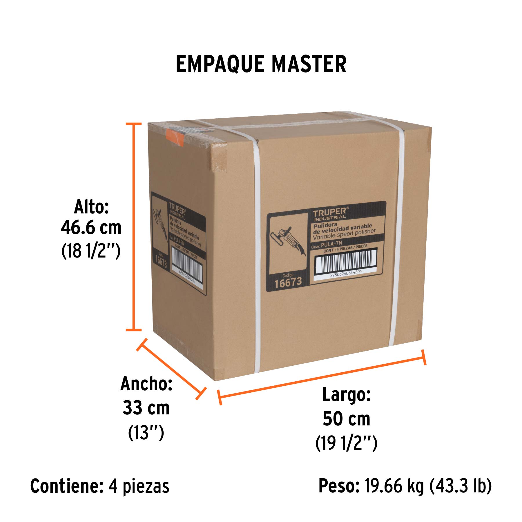 Pulidora rotativa 7", 1200W, TRUPER INDUSTRIAL - Empaque