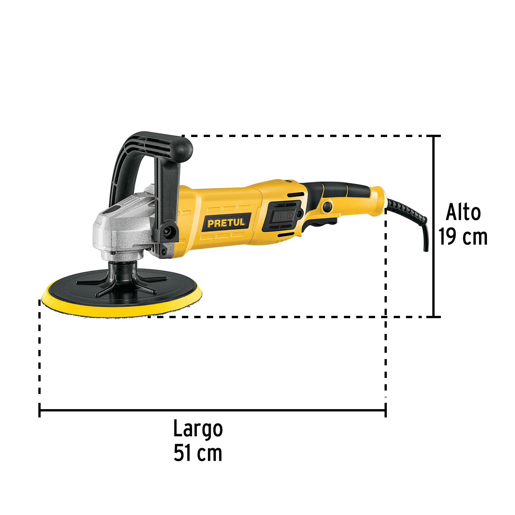Pulidora rotativa 7", 1200W, con accesorios, PRETUL