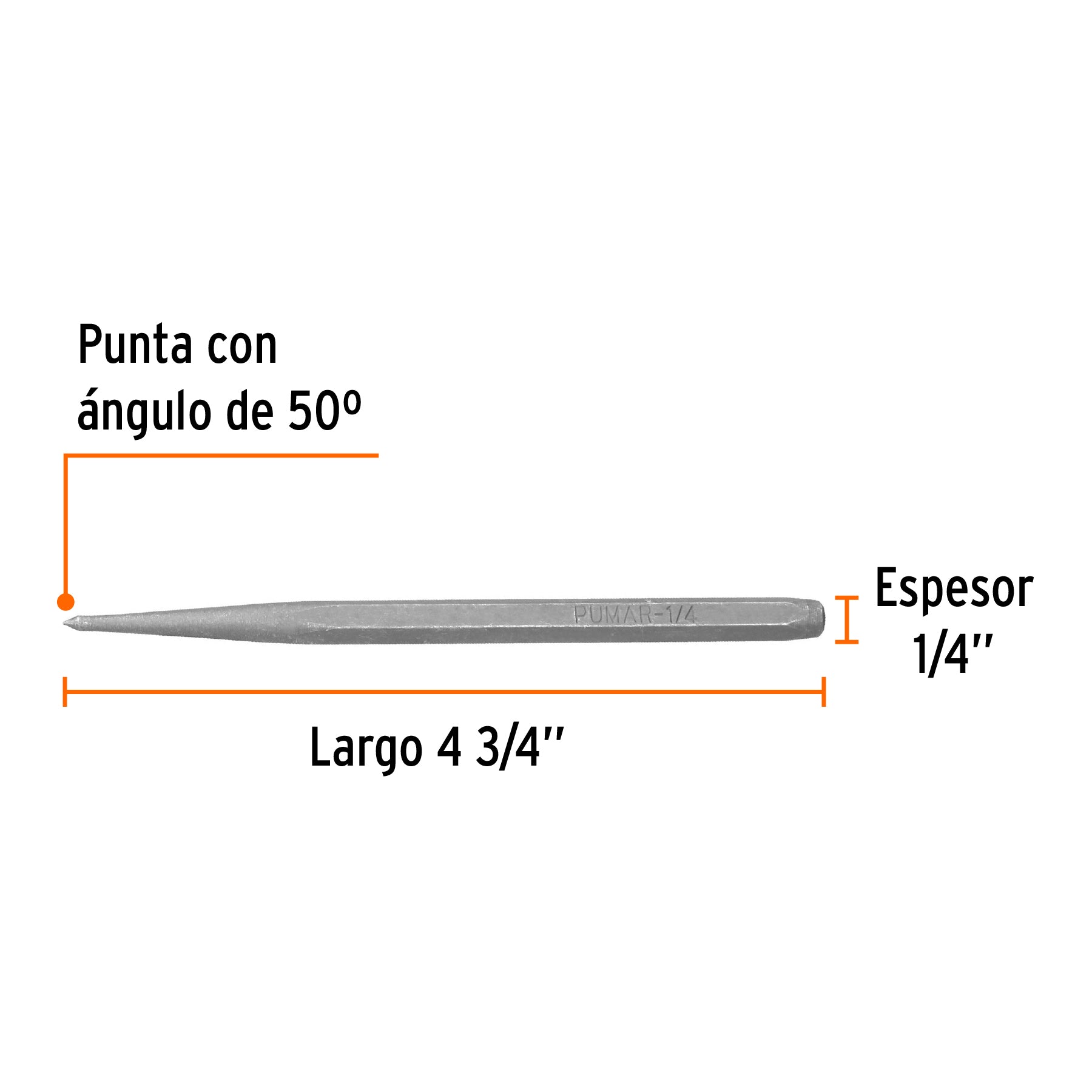 Punzón 1/4" para marcar, largo 4-3/4", TRUPER