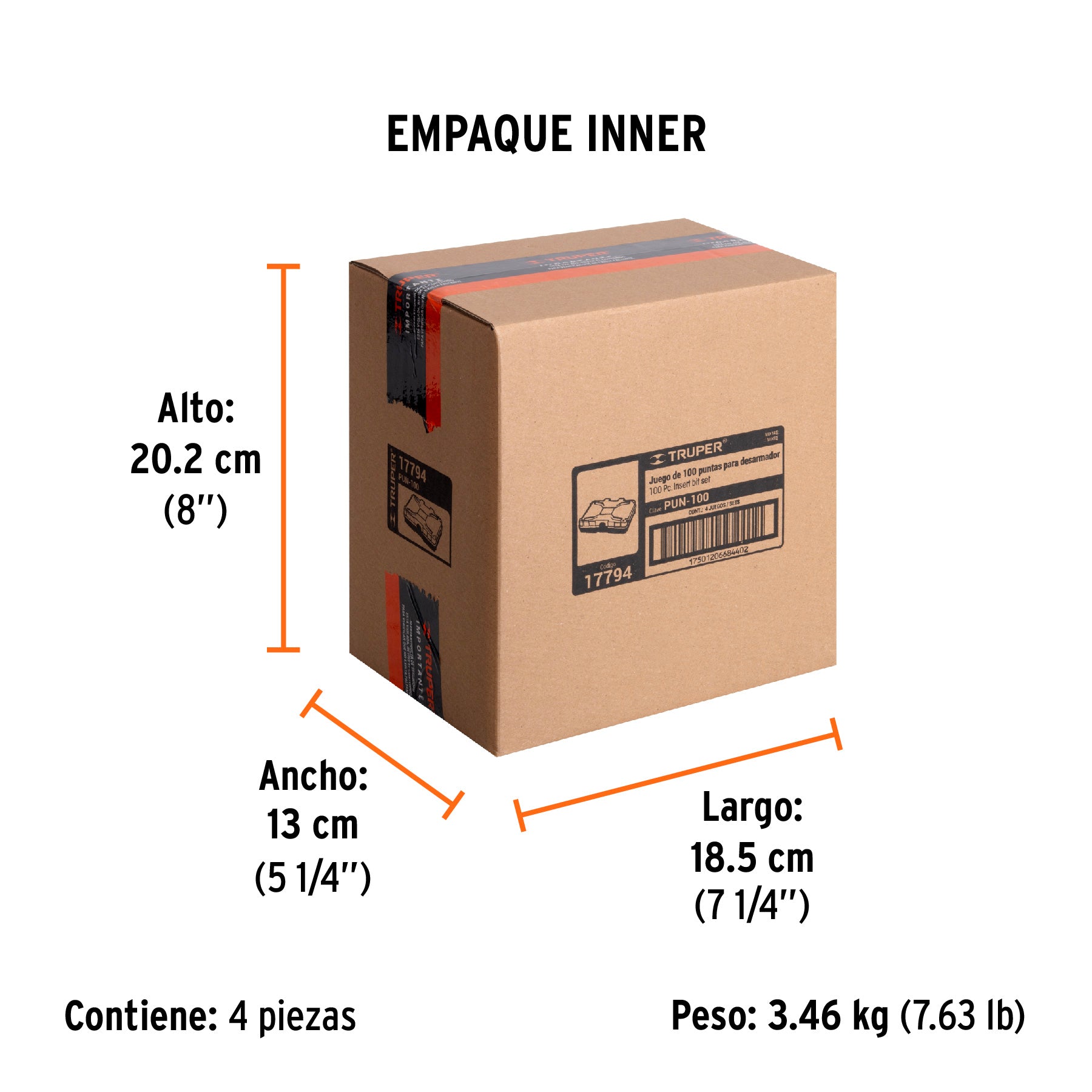 Juego de 100 puntas mixtas largo 1" en estuche plástico - Empaque