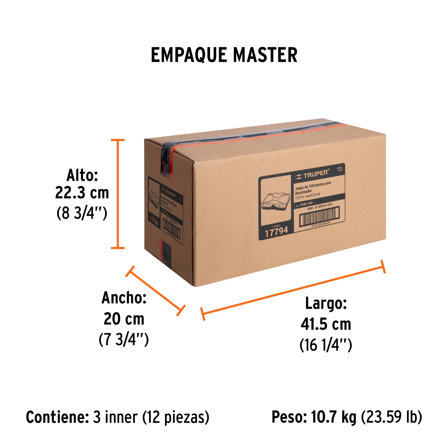 Juego de 100 puntas mixtas largo 1" en estuche plástico - Empaque