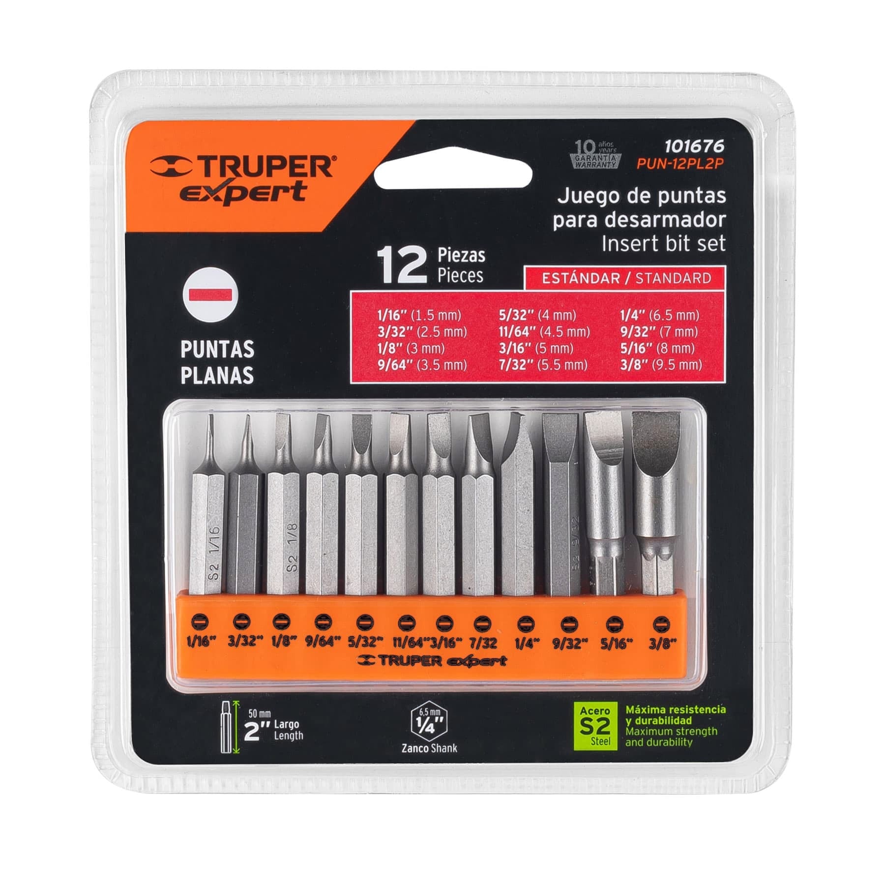 Juego de 12 puntas planas std combinadas largo 2", EXPERT