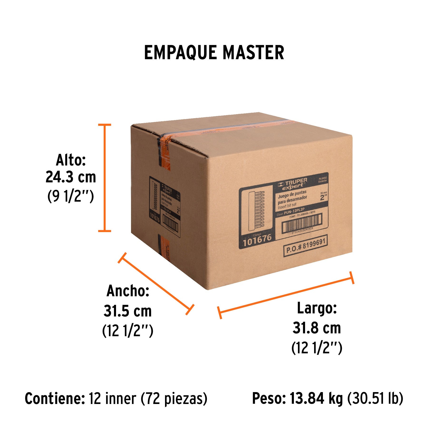 Juego de 12 puntas planas std combinadas largo 2", EXPERT - Empaque