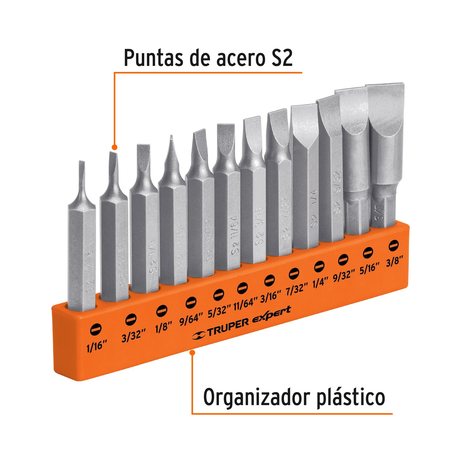 Juego de 12 puntas planas std combinadas largo 2", EXPERT