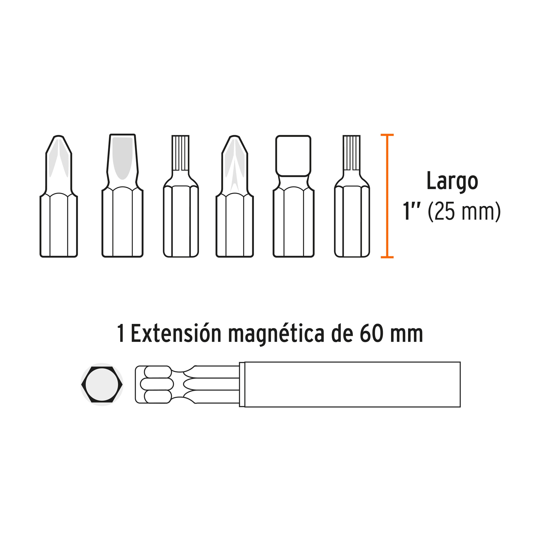 Juego de 31 puntas mixtas largo 1" estuche plástico, EXPERT