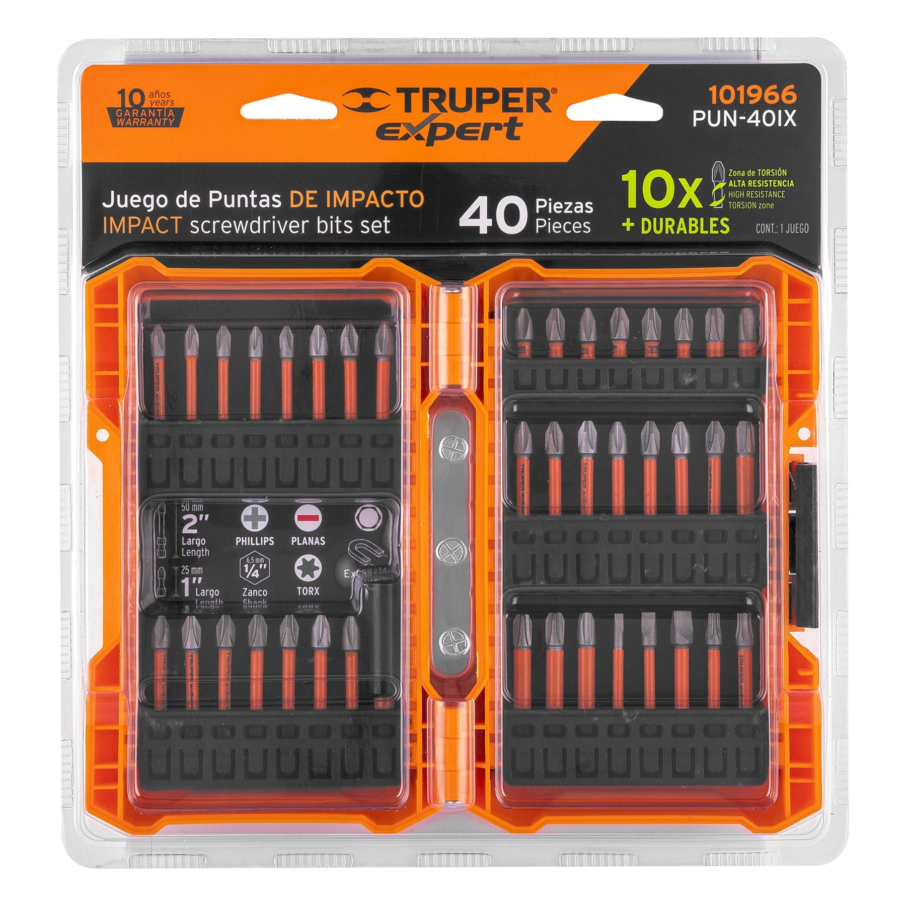 Juego de 40 puntas de impacto mixtas largos 1" y 2", EXPERT