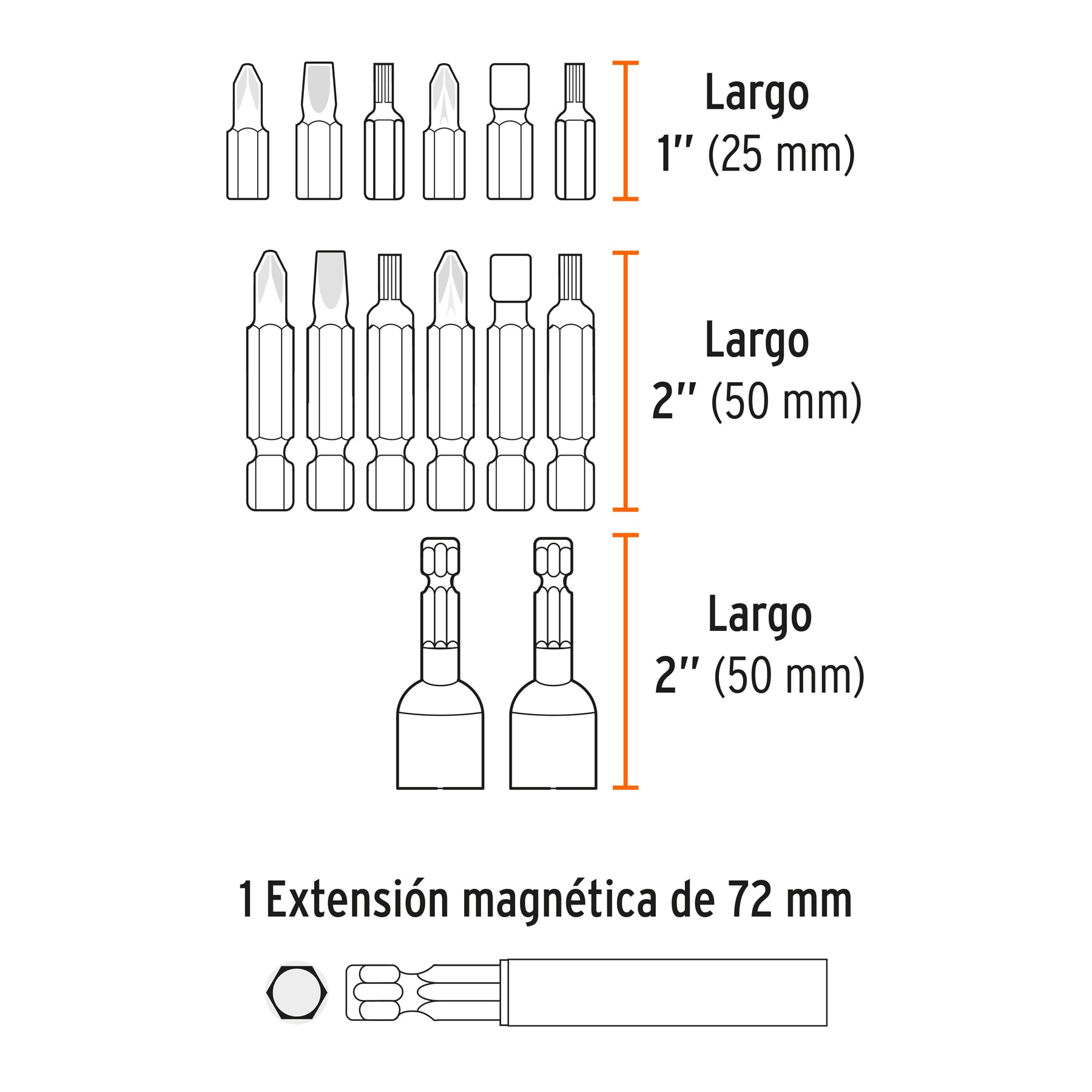 Juego de 47 puntas mixtas largos 1" y 2" en estuche, EXPERT