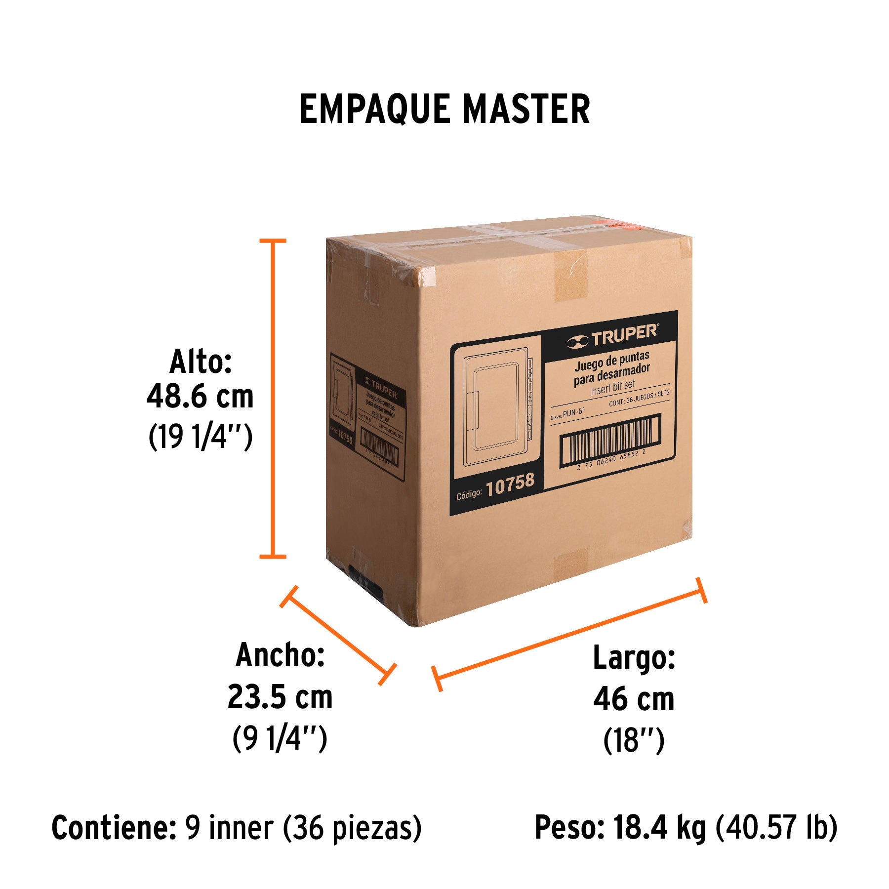 Juego de 61 puntas mixtas largo 1" en estuche plástico - Empaque