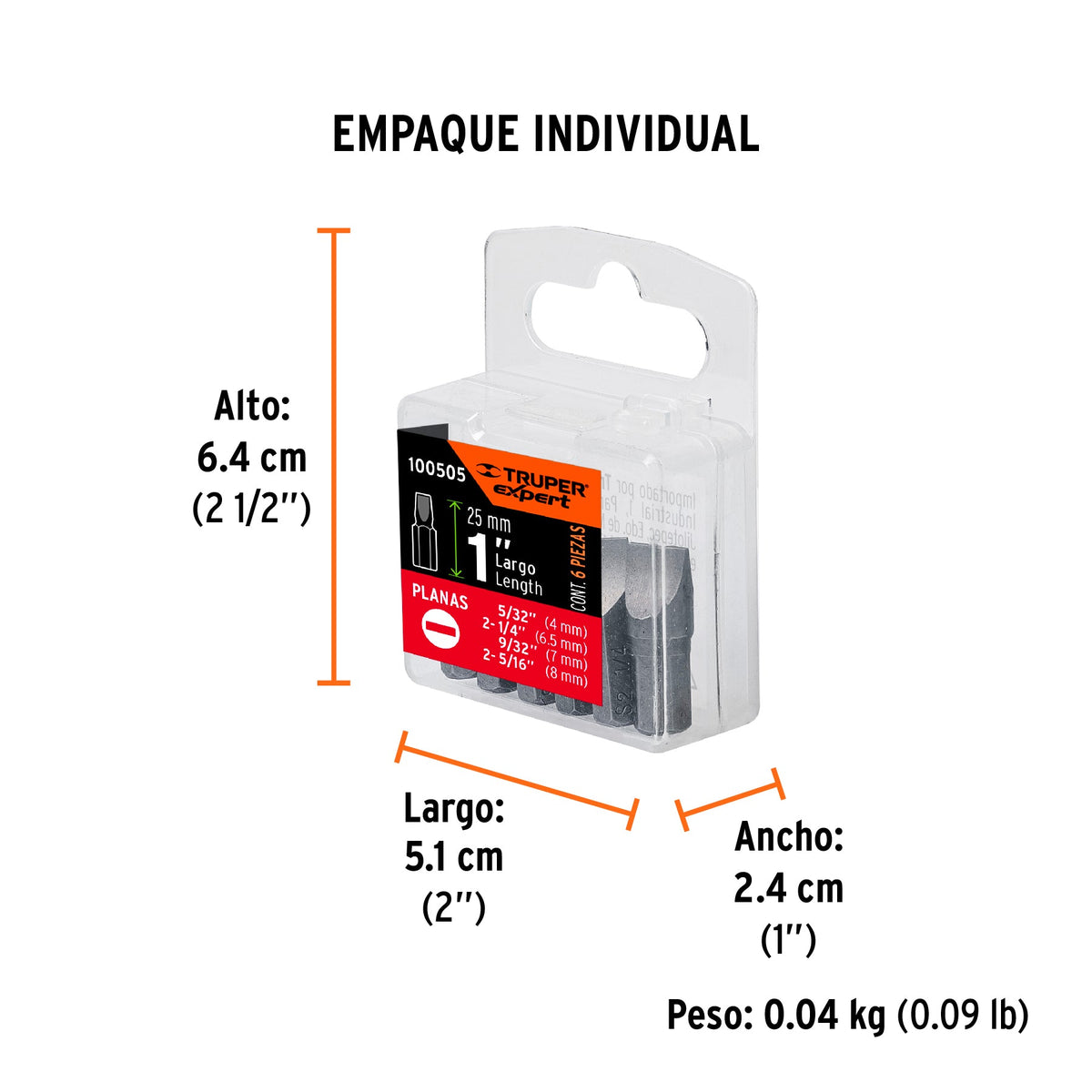 Estuche con 6 puntas planas combinadas largo 1", EXPERT - Empaque