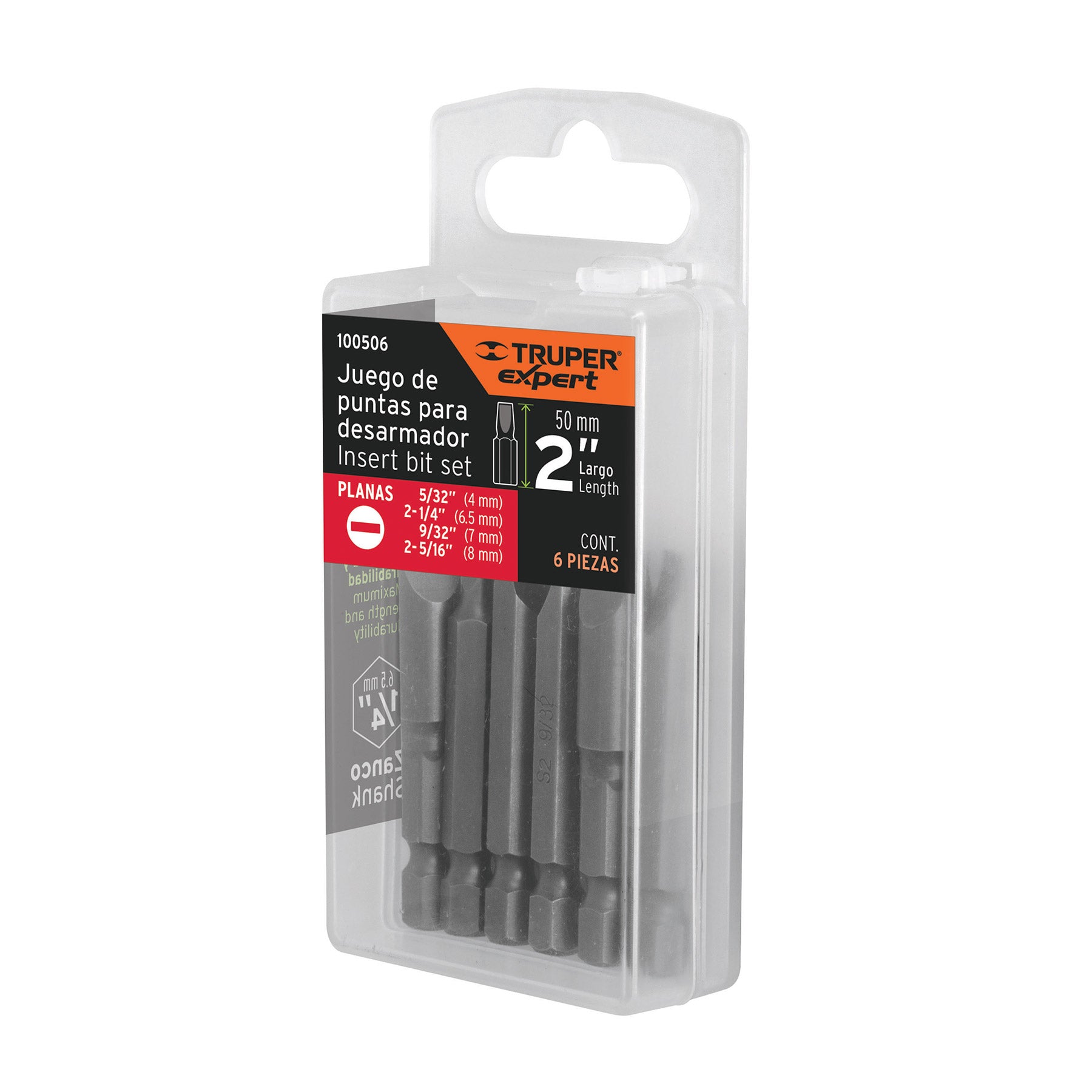 Estuche con 6 puntas planas combinadas largo 2", EXPERT