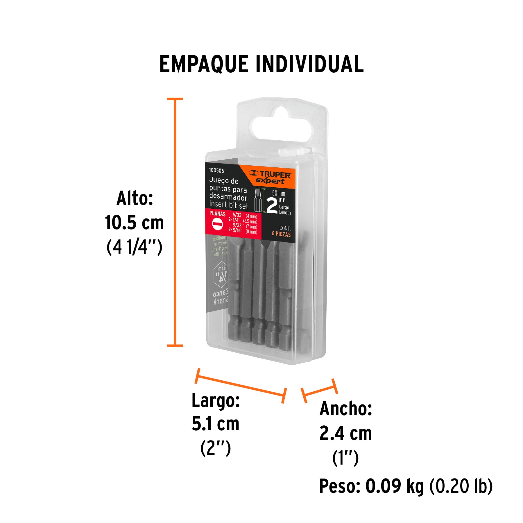 Estuche con 6 puntas planas combinadas largo 2", EXPERT - Empaque