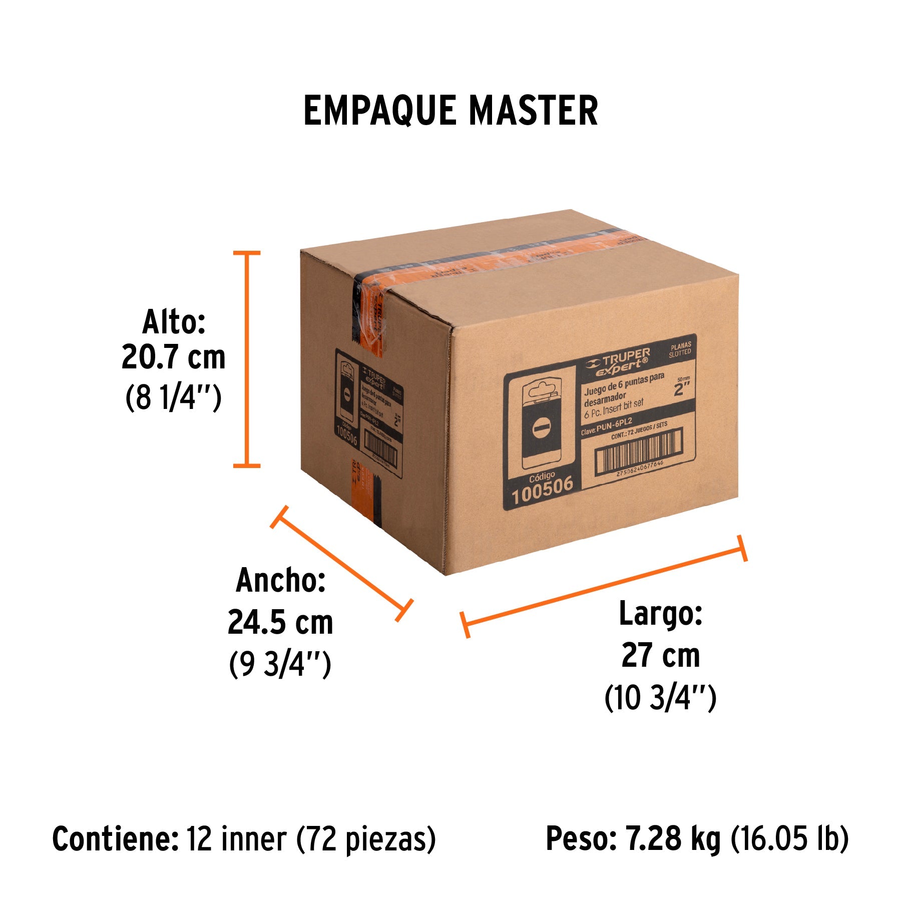 Estuche con 6 puntas planas combinadas largo 2", EXPERT - Empaque