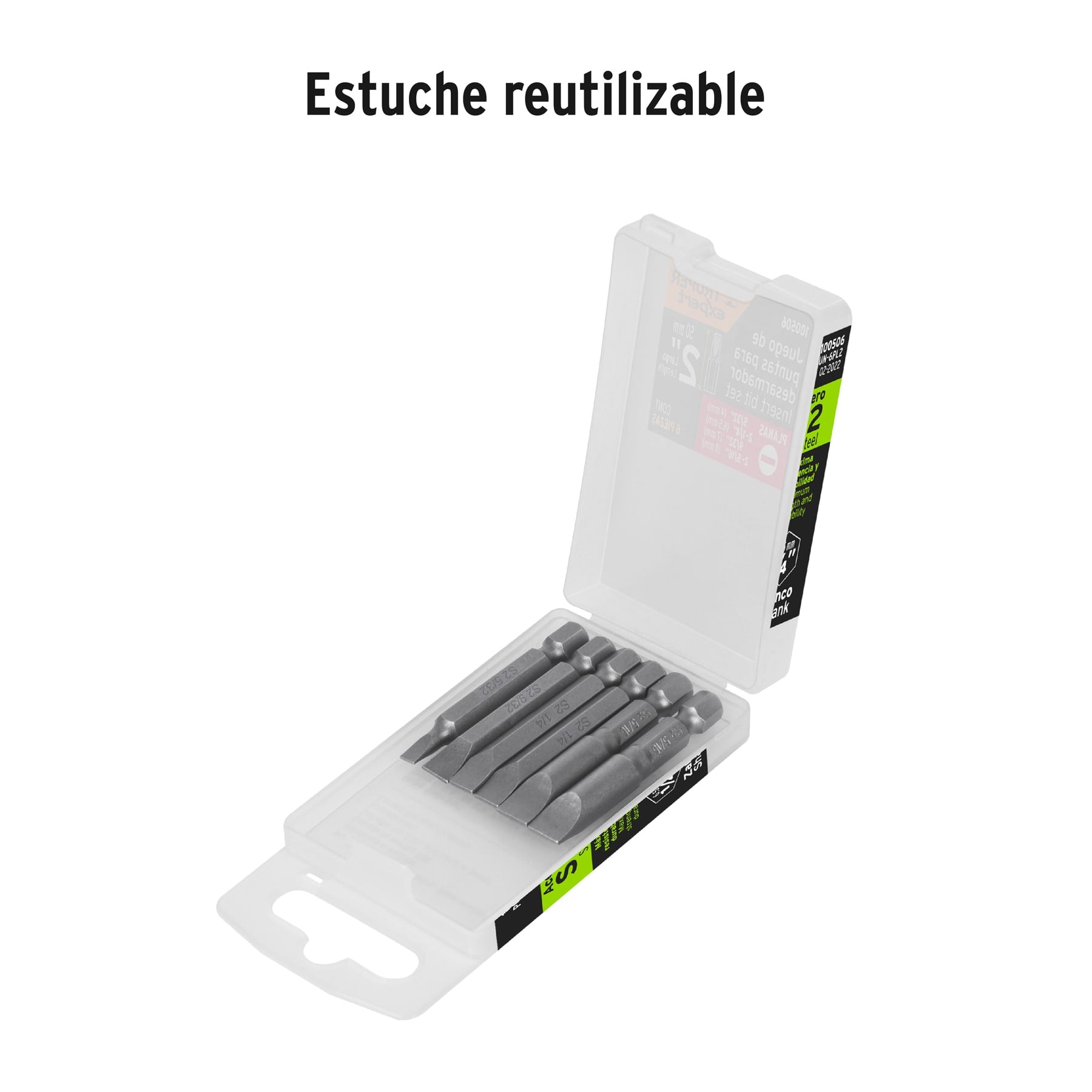Estuche con 6 puntas planas combinadas largo 2", EXPERT