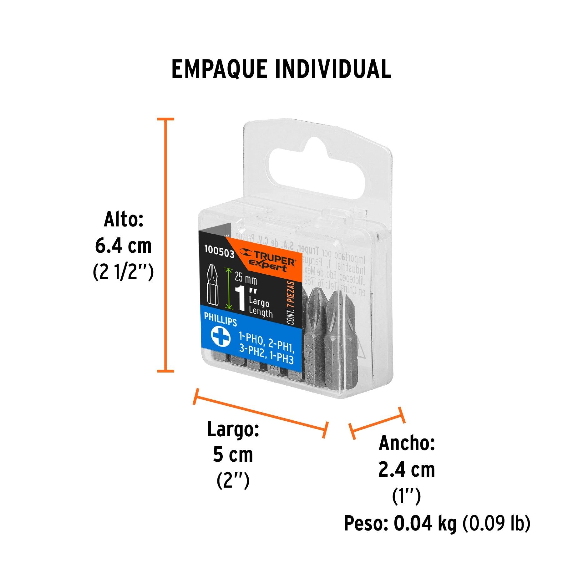 Estuche con 7 puntas de cruz combinadas largo 1", EXPERT - Empaque
