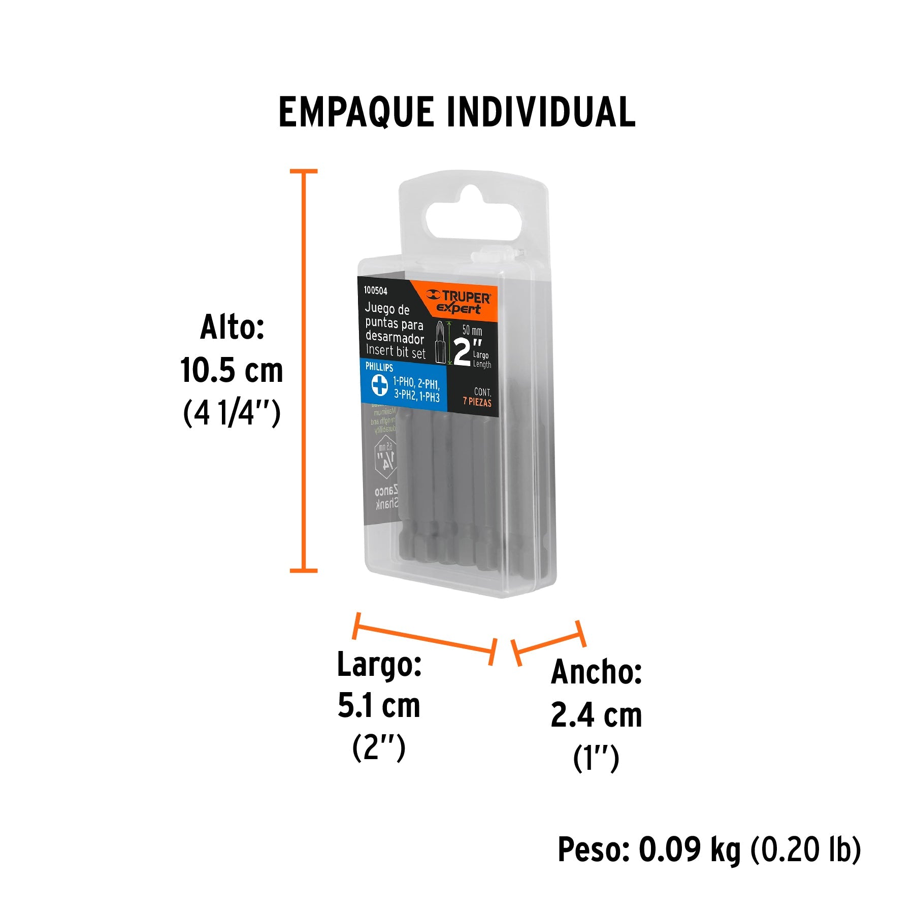 Estuche con 7 puntas de cruz combinadas largo 2", EXPERT - Empaque