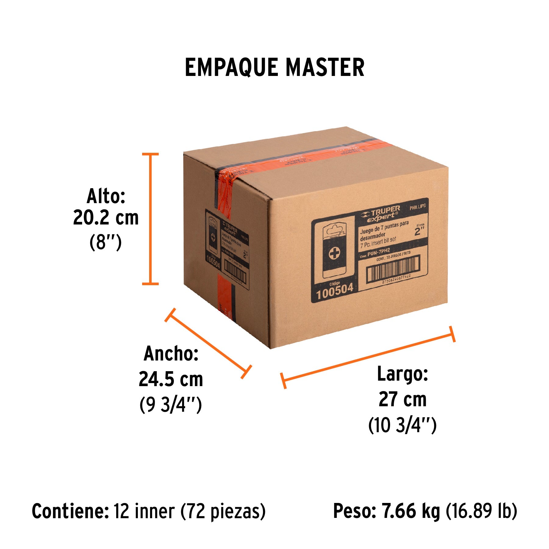 Estuche con 7 puntas de cruz combinadas largo 2", EXPERT - Empaque